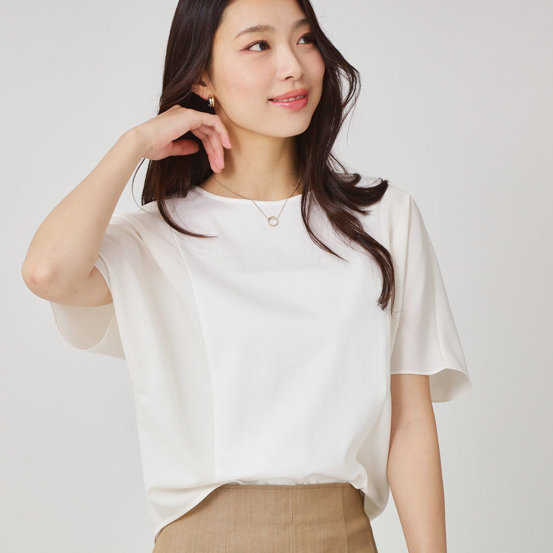 COUP DE CHANCE「【手洗い可／日本製】ドルマンジャージトップス」|Tシャツ・カットソー|ホワイト(001)