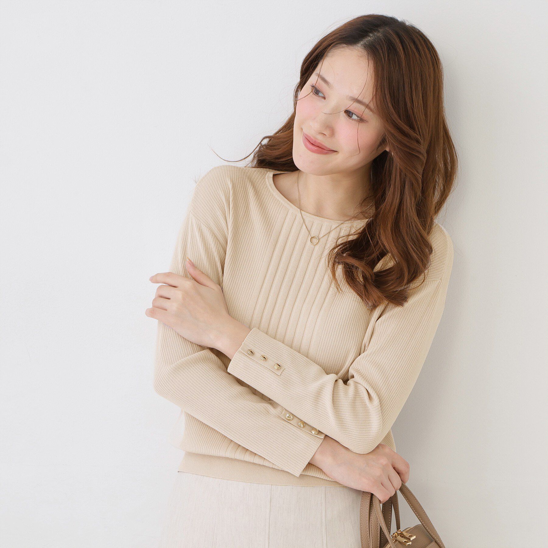 COUP DE CHANCE「【手洗い可／9分袖】リブ風ラインニット」|ニット・セーター|