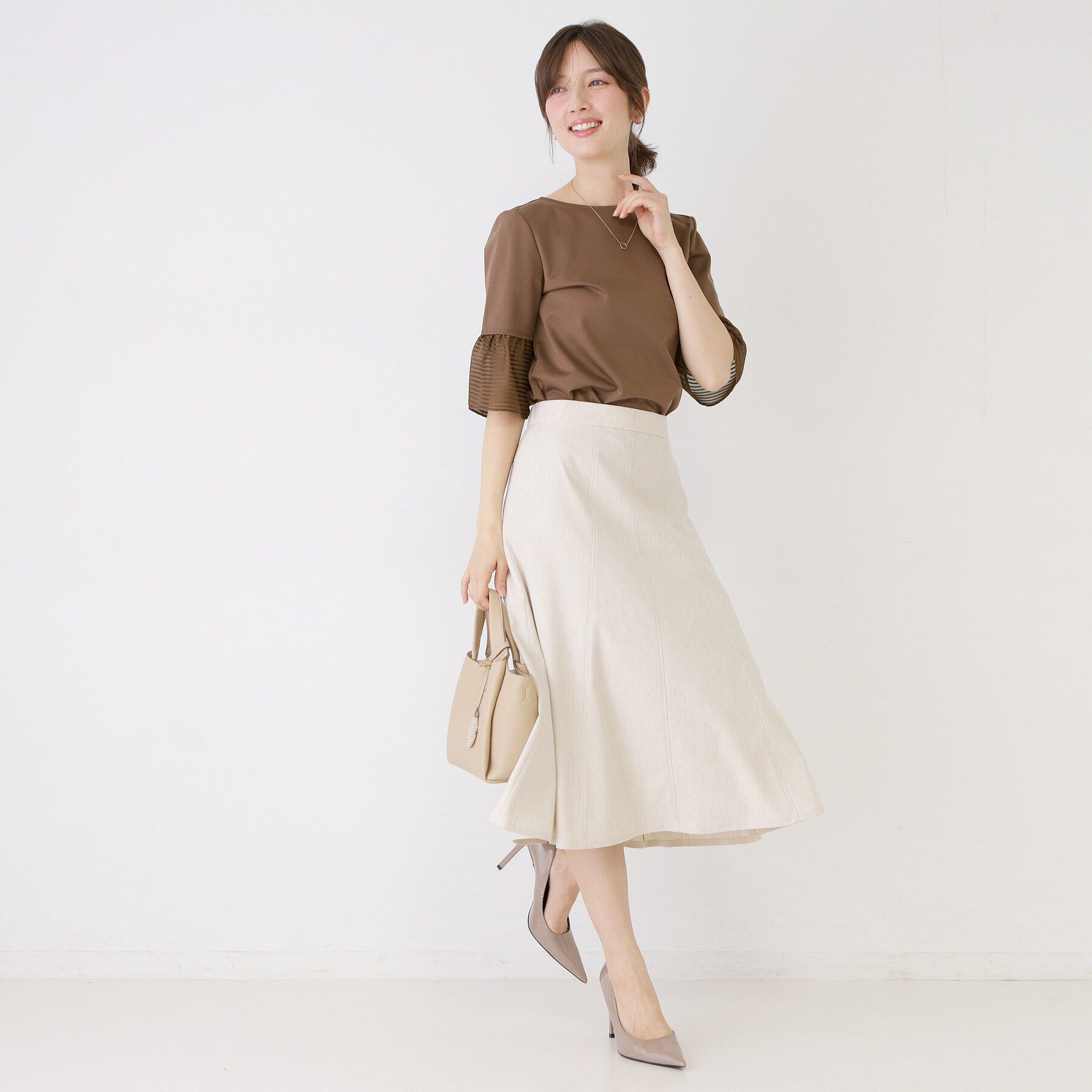 COUP DE CHANCE「【5分袖／日本製／接触冷感】異素材ドッキングカットソー」|Tシャツ・カットソー|