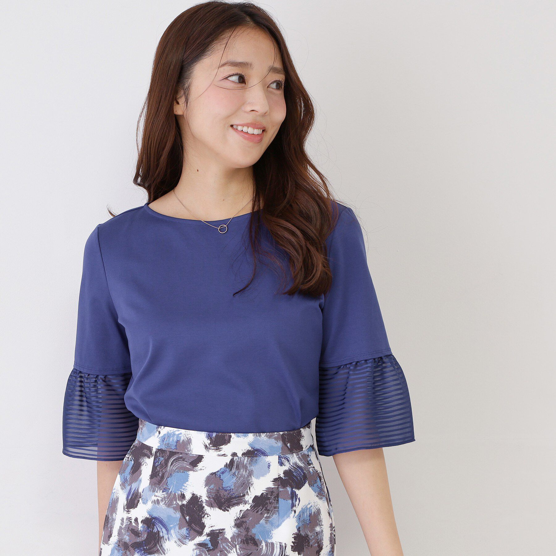 COUP DE CHANCE「【5分袖／日本製／接触冷感】異素材ドッキングカットソー」|Tシャツ・カットソー|