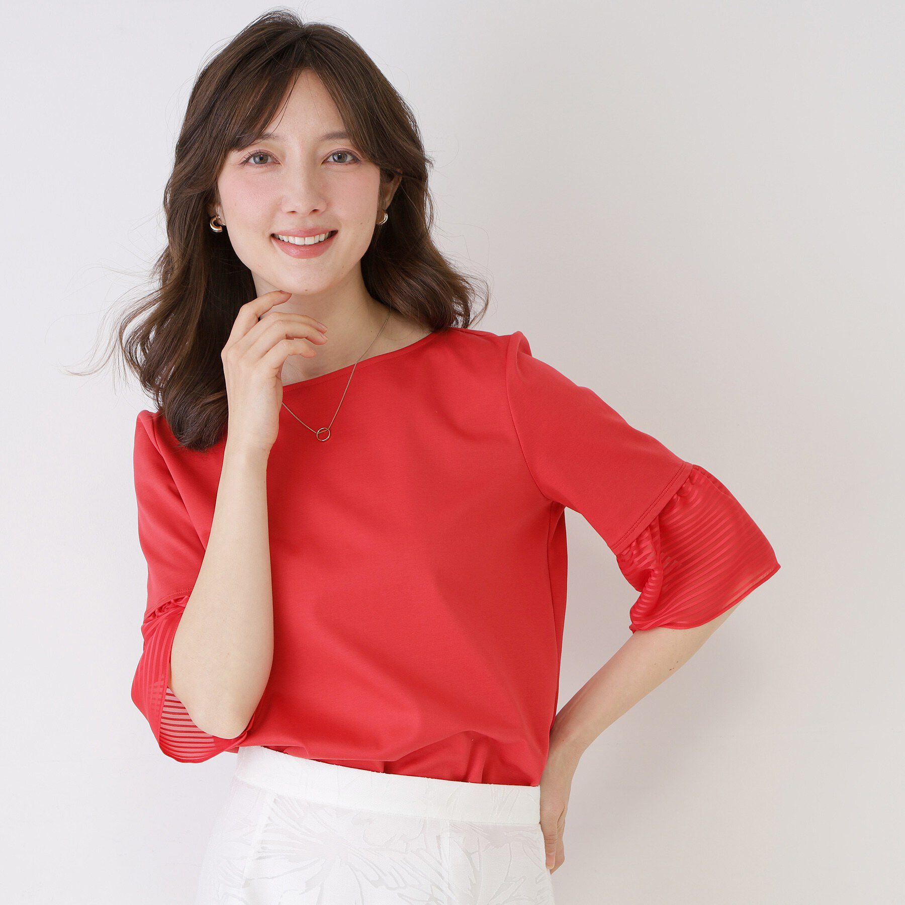 COUP DE CHANCE「【5分袖／日本製／接触冷感】異素材ドッキングカットソー」|Tシャツ・カットソー|