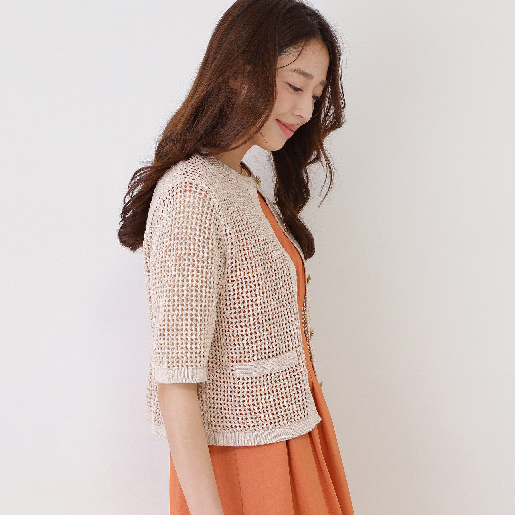 COUP DE CHANCE「【手洗い可／日本製】メッシュ編み半袖カーディガン」|カーディガン|