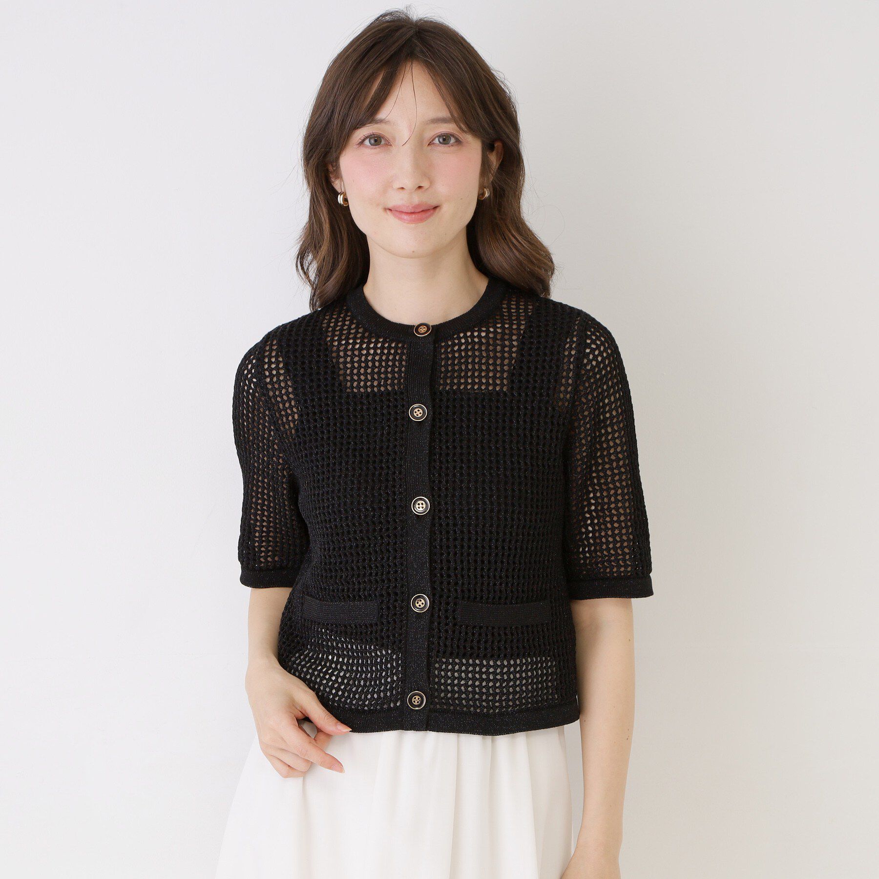 COUP DE CHANCE「【手洗い可／日本製】メッシュ編み半袖カーディガン」|カーディガン|