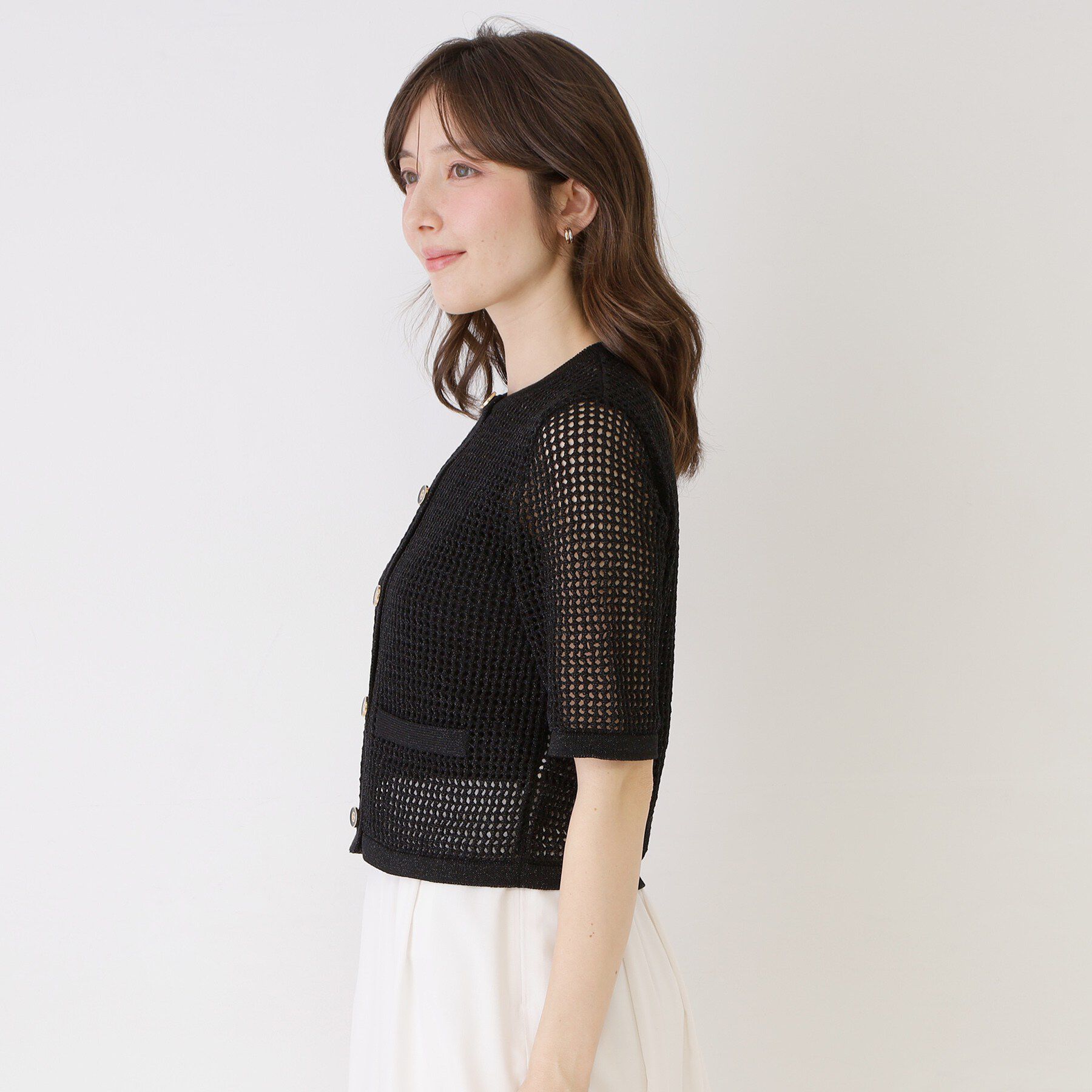 COUP DE CHANCE「【手洗い可／日本製】メッシュ編み半袖カーディガン」|カーディガン|