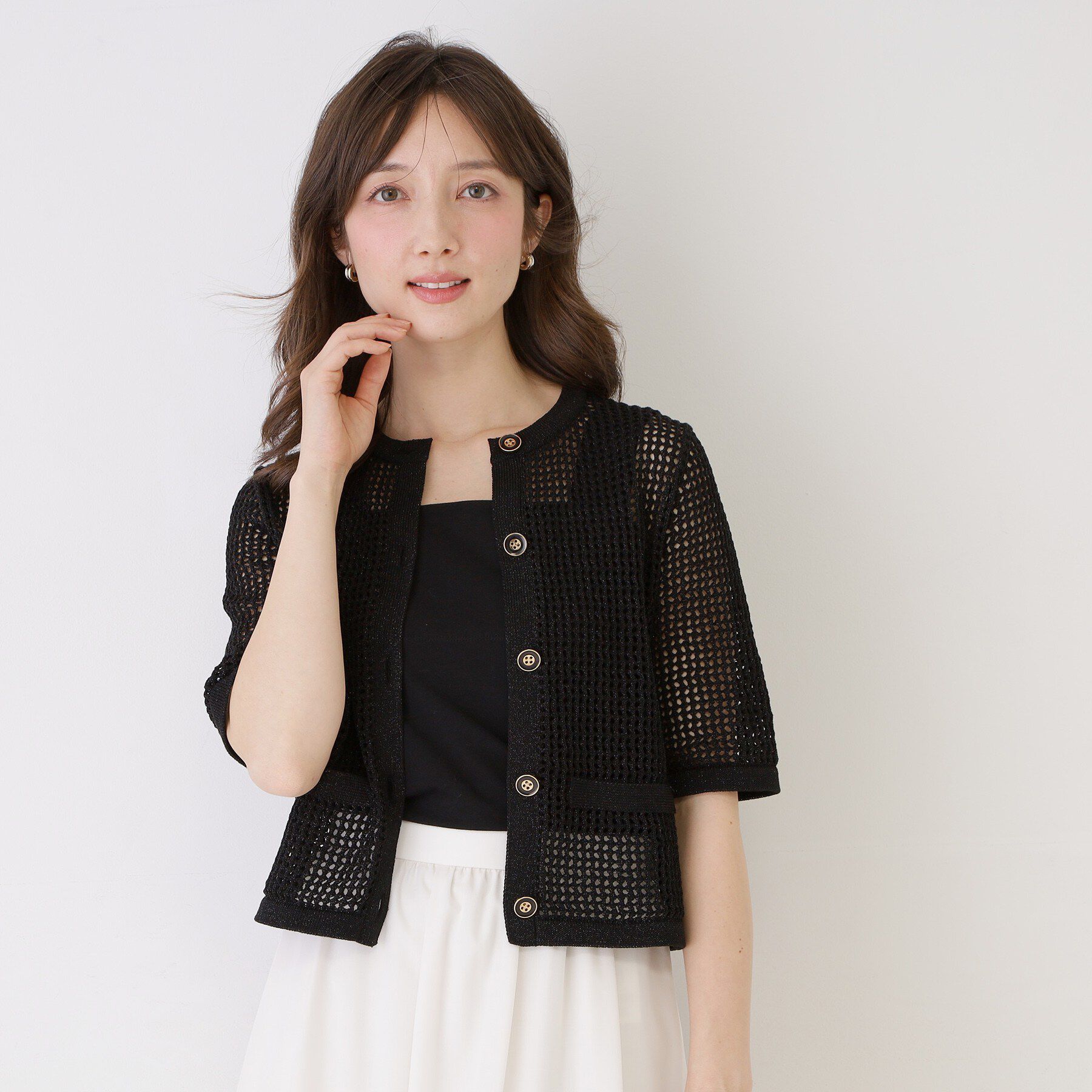 COUP DE CHANCE「【手洗い可／日本製】メッシュ編み半袖カーディガン」|カーディガン|