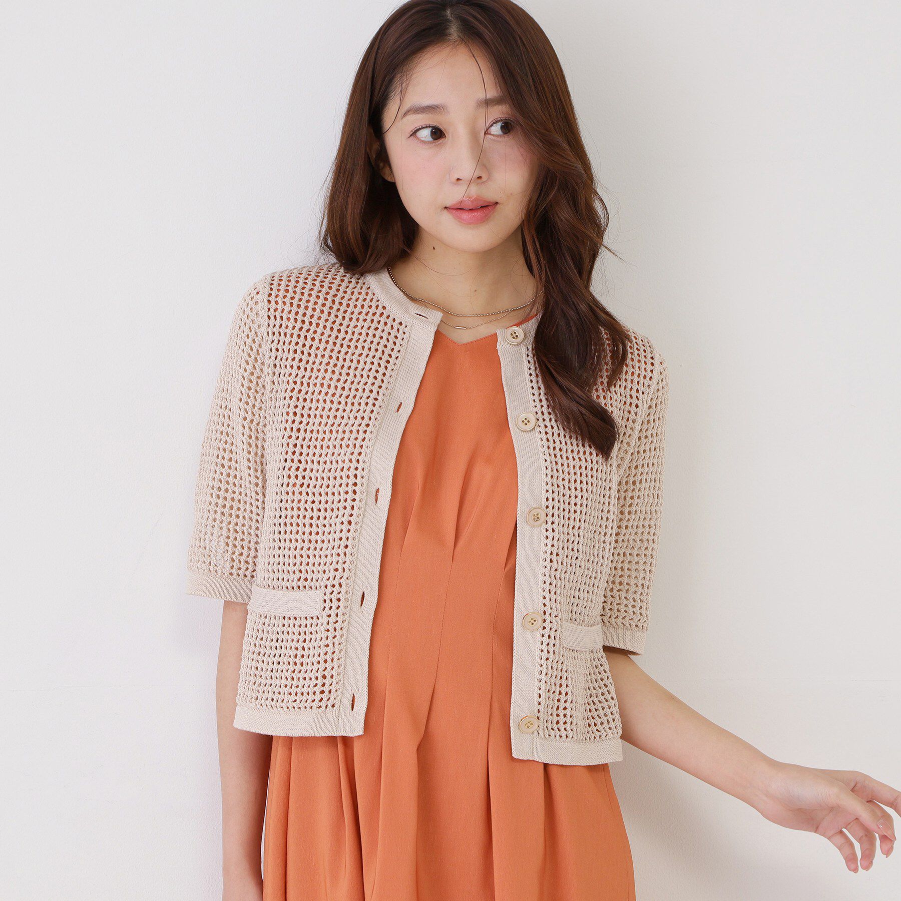 COUP DE CHANCE「【手洗い可／日本製】メッシュ編み半袖カーディガン」|カーディガン|グレージュ(050)