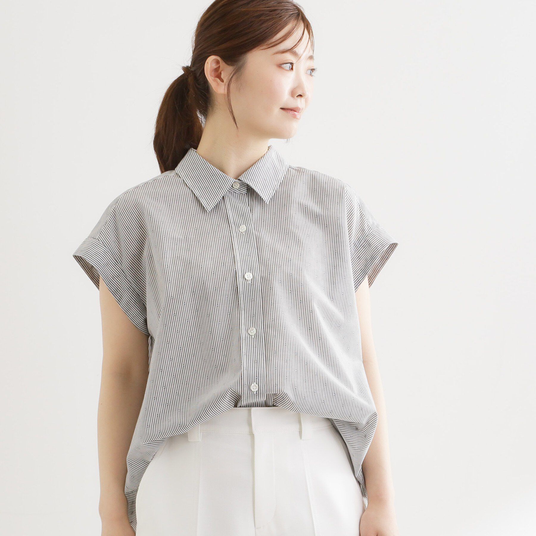 Reflect「【接触冷感】フレンチスリーブシャツブラウス」|シャツ・ブラウス|ブラック(319)