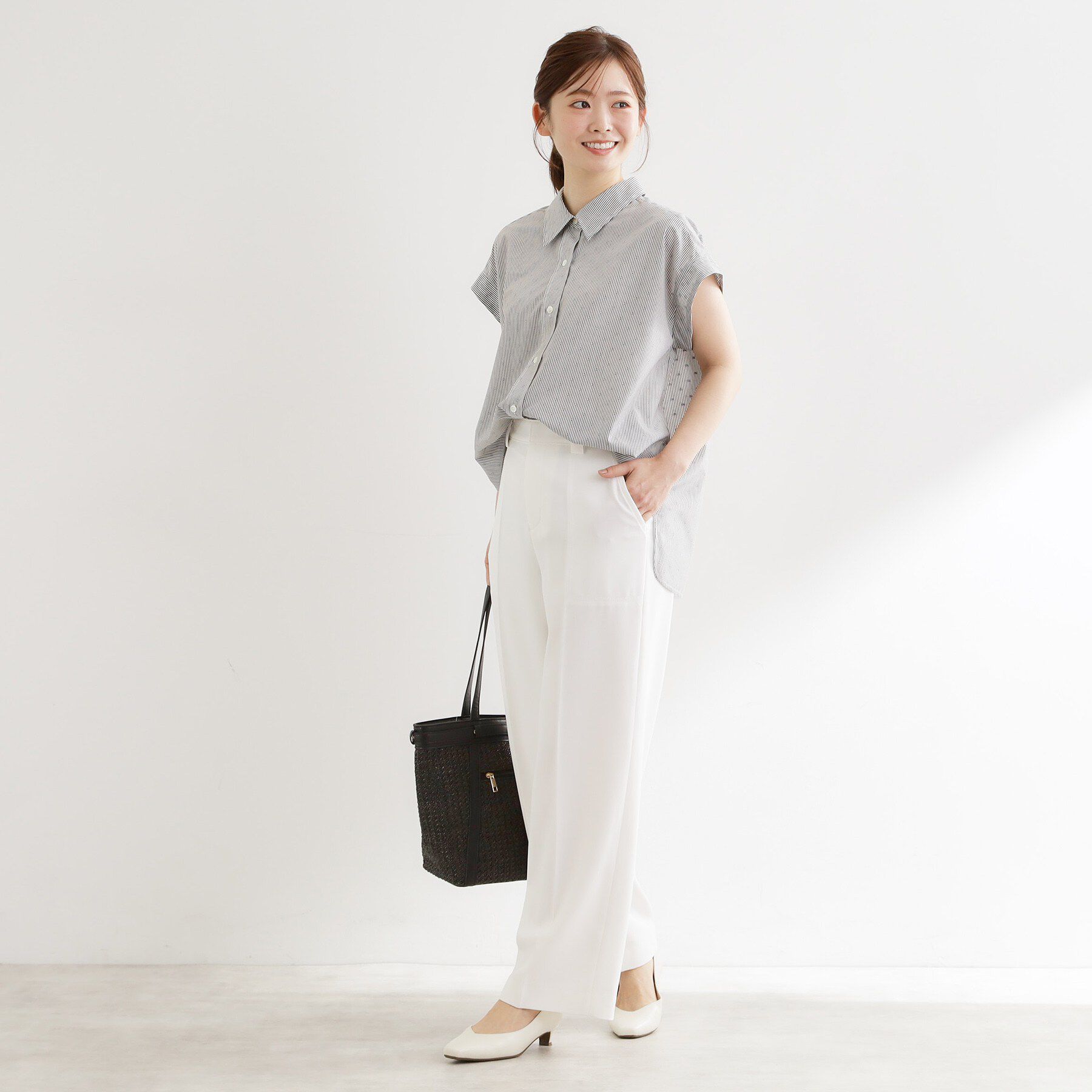 Reflect「【接触冷感】フレンチスリーブシャツブラウス」|シャツ・ブラウス|