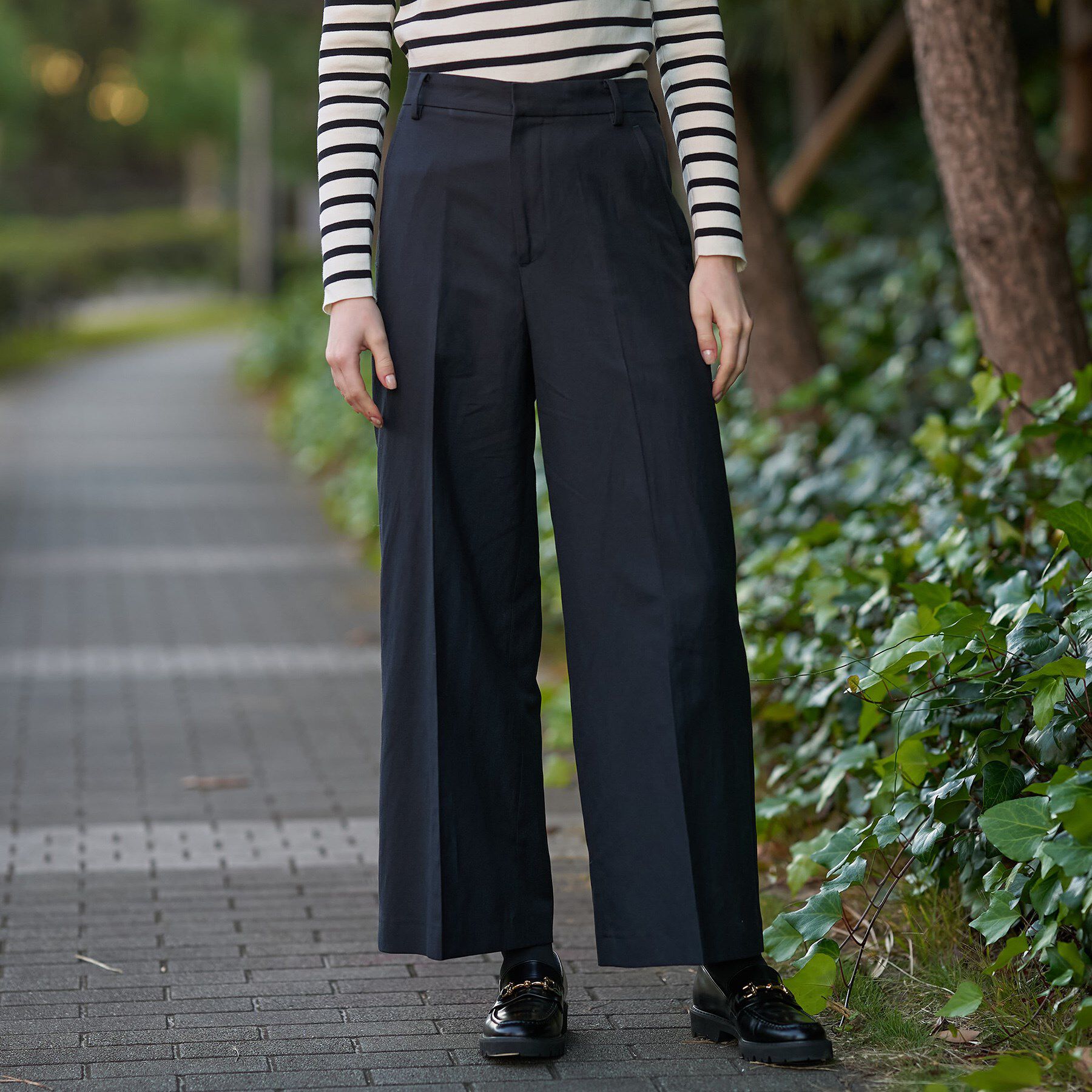 DRESSTERIOR「【セットアップ可/ウォッシャブル】リネンブレンドワイドパンツ」|その他|ネイビー(094)