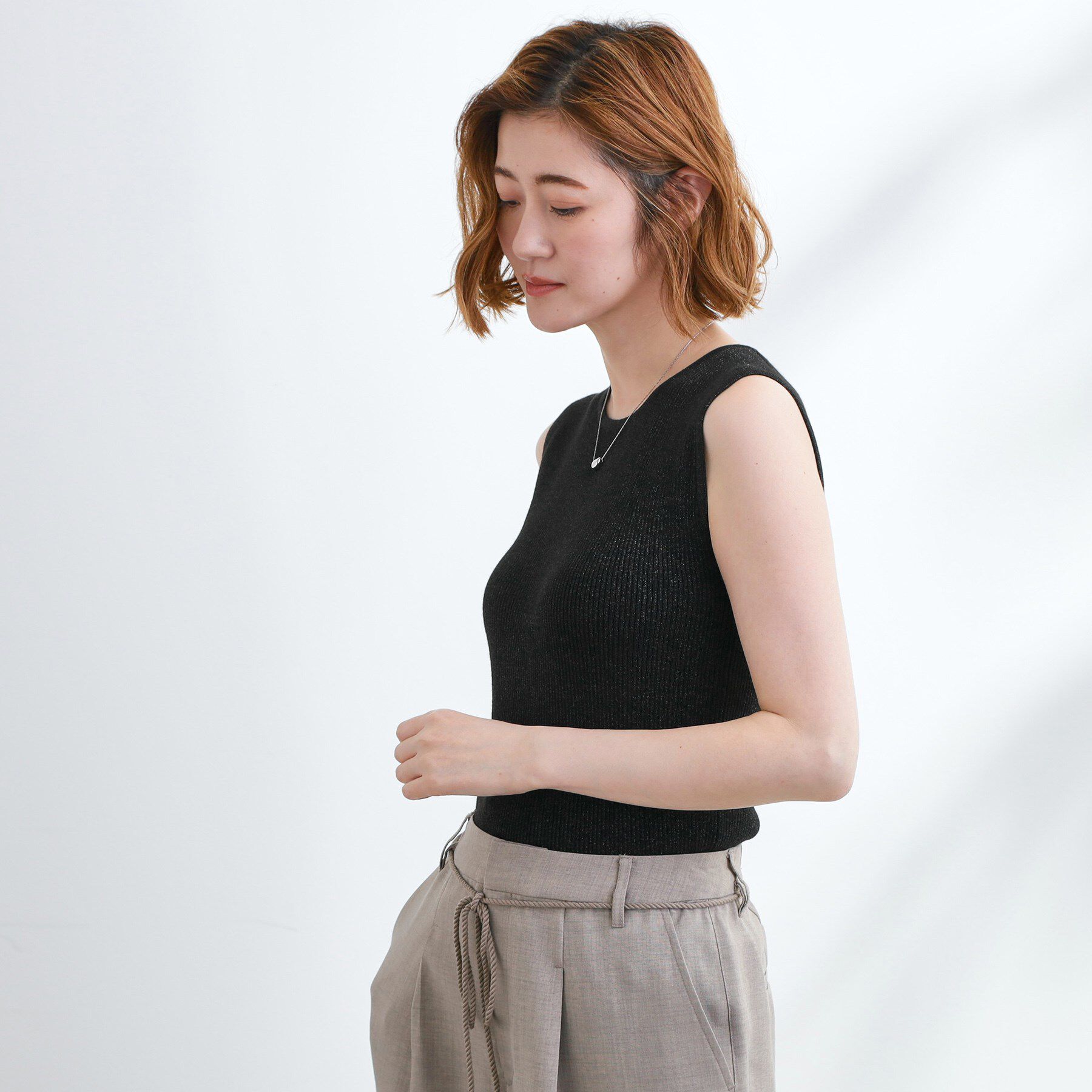 grove「さりげないラメで毎日のコーデにアクセントを リブラメニットタンク」|キャミソール|