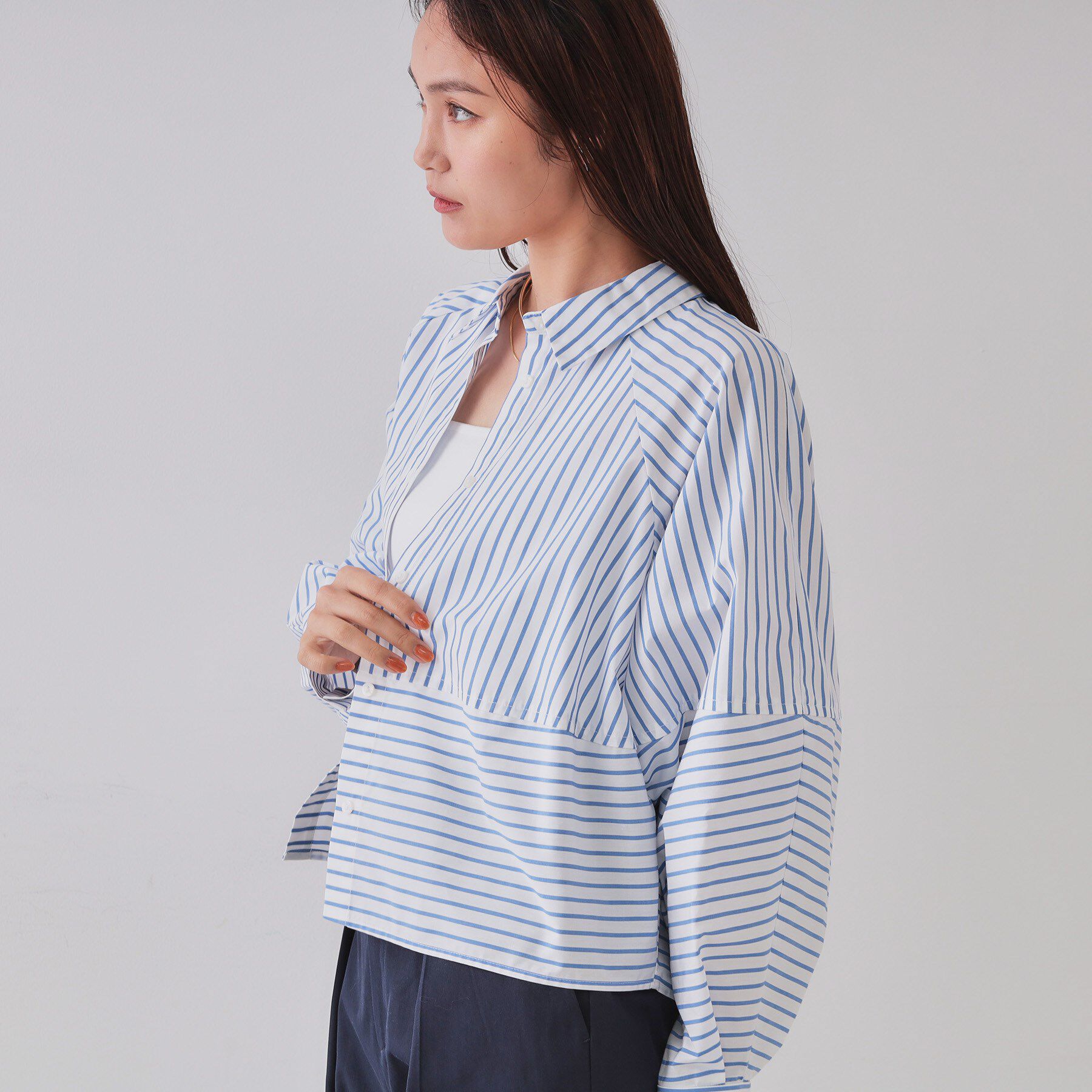 OPAQUE.CLIP「《andGIRL掲載》ストライプフォルムシャツ【洗濯機洗い可】」|シャツ・ブラウス|