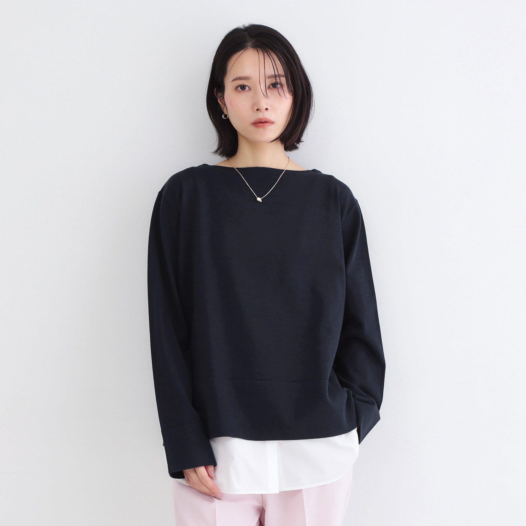 OPAQUE.CLIP「リラクシーボートネックニット/オーガニックコットン混【洗濯機OK/UVケア】《5col》」|ニット・セーター|