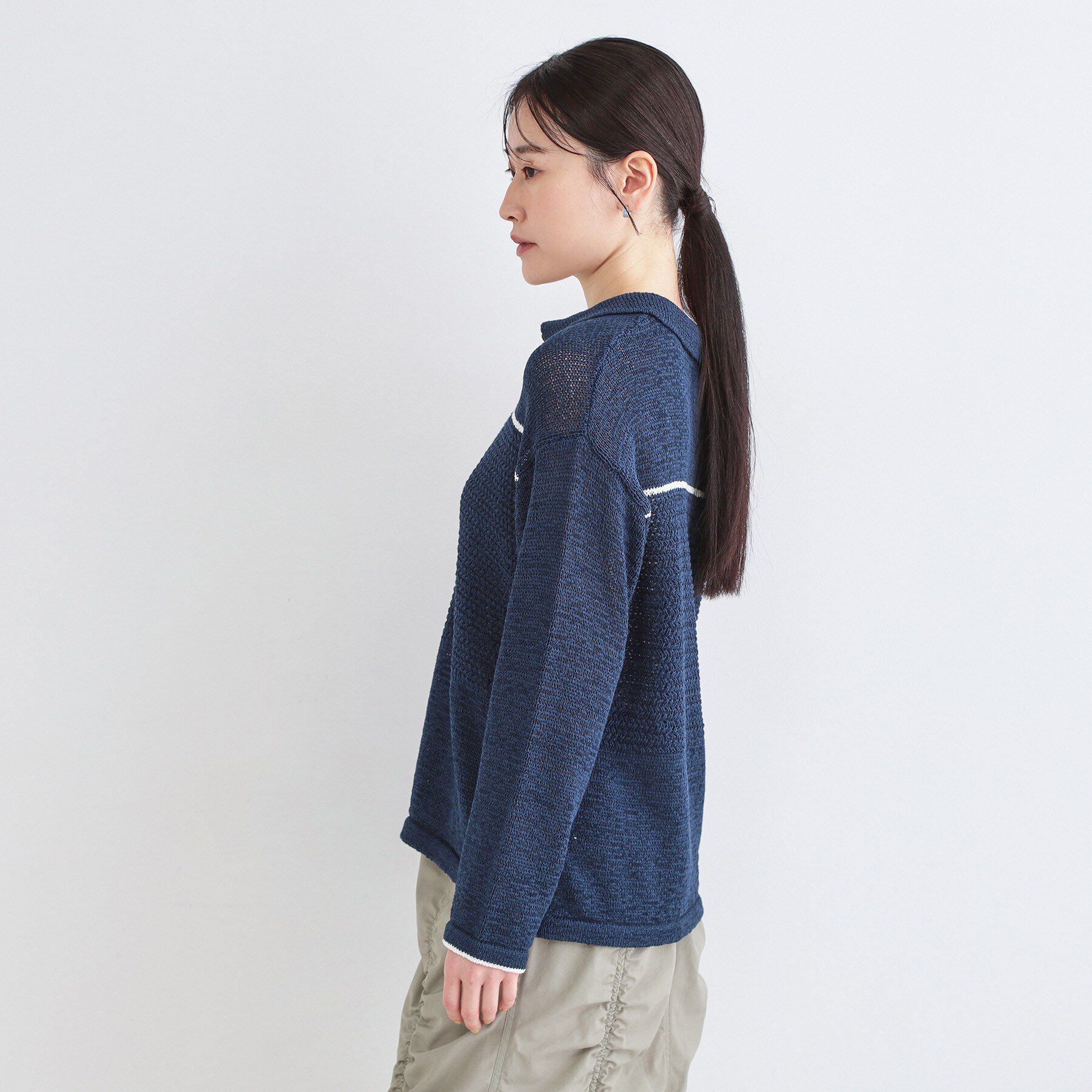 OPAQUE.CLIP「テープヤーンキーネックニット【洗濯機OK】」|ニット・セーター|