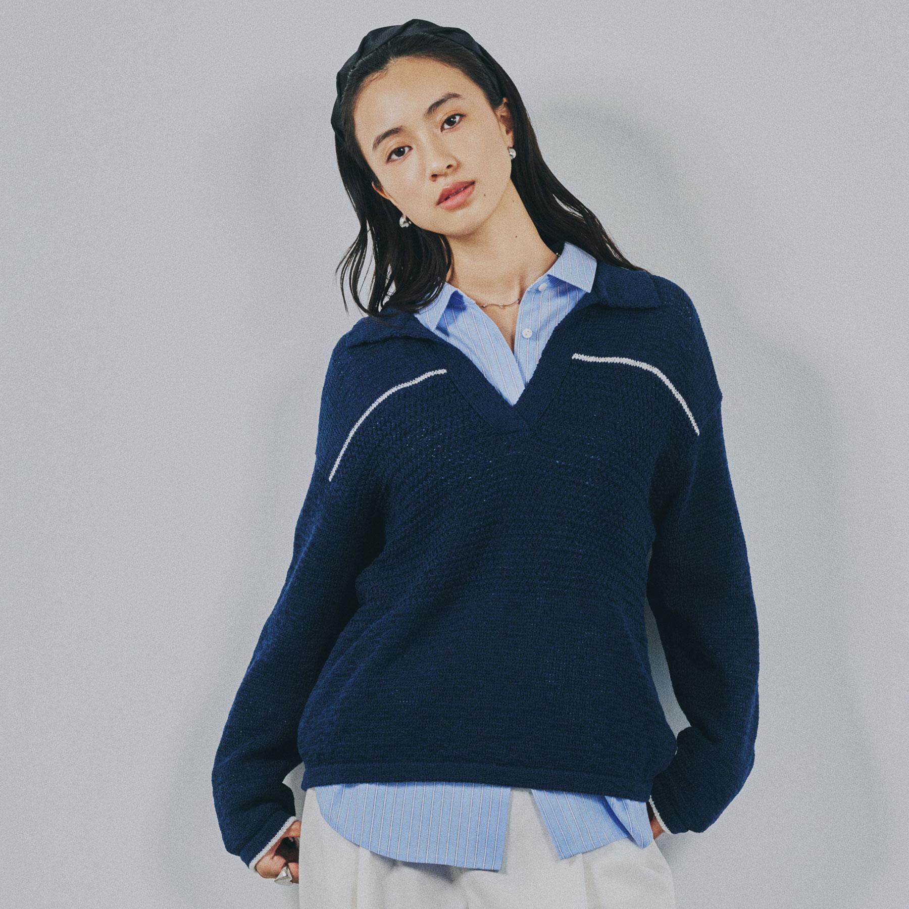 OPAQUE.CLIP「テープヤーンキーネックニット【洗濯機OK】」|ニット・セーター|