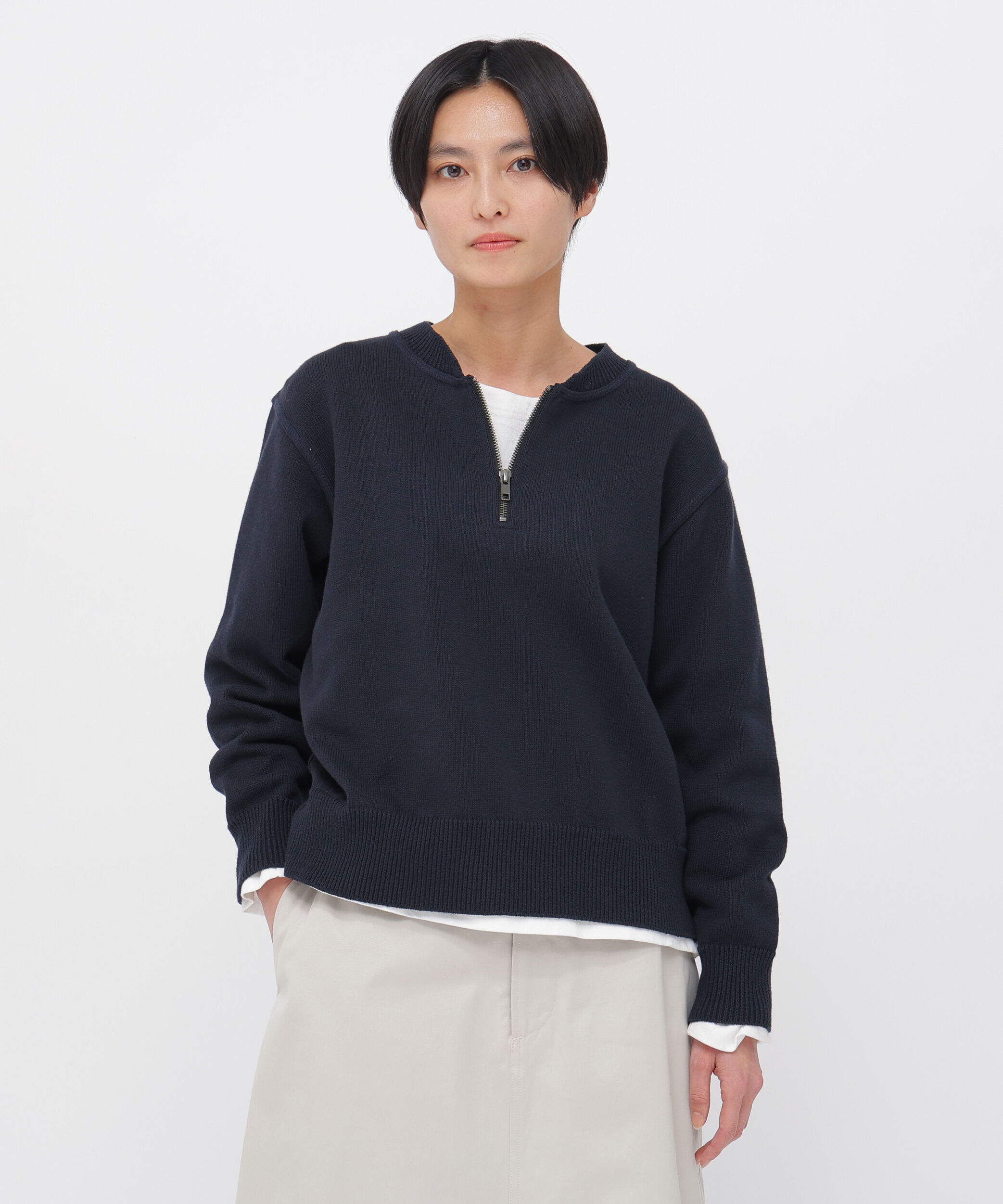 MHL.「DENSE ECO PLATED COTTON KNITWEAR」|ニット・セーター|DARK NAVY1