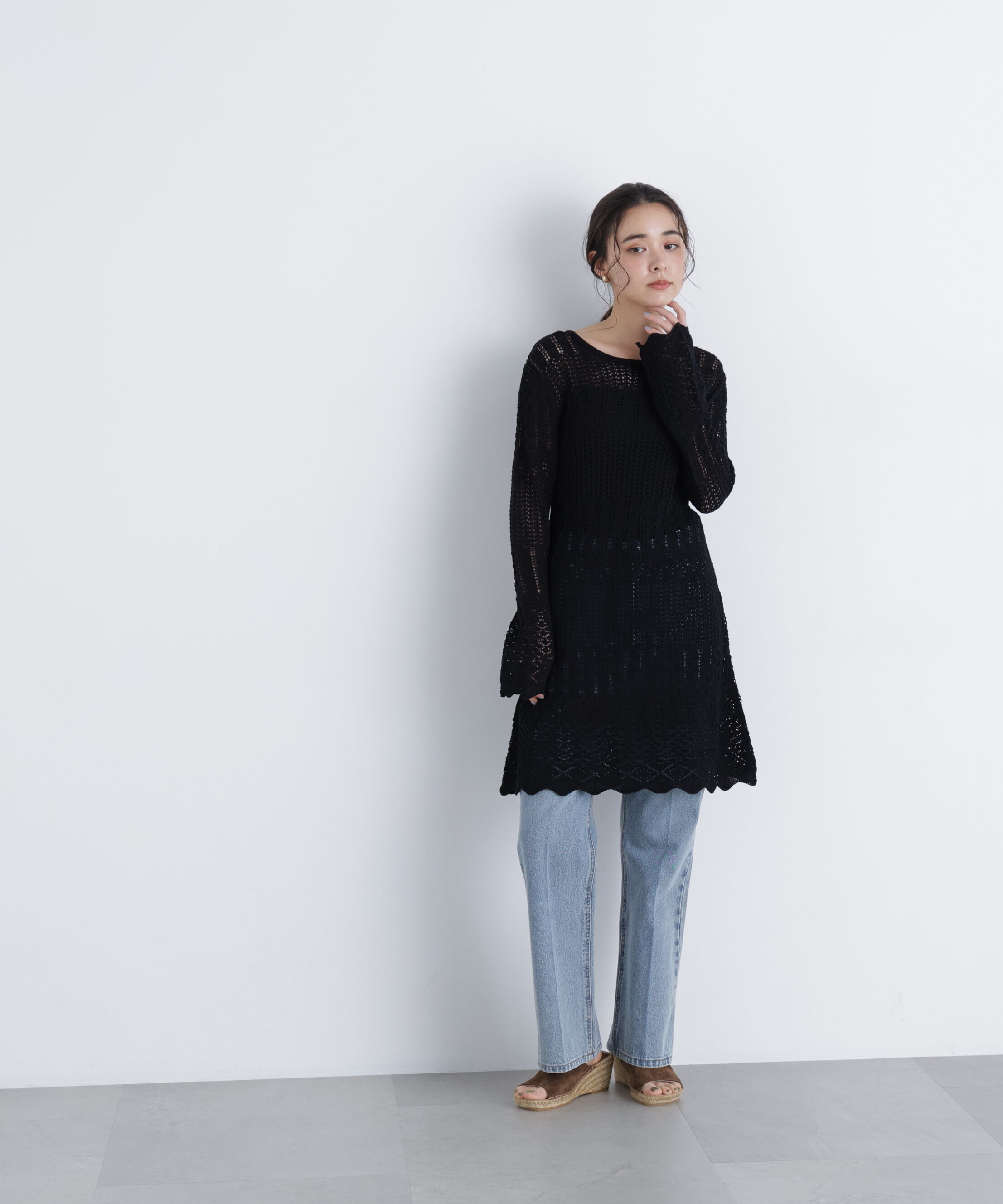  「〈N.〉透かし編みニットミニワンピース」|ワンピース|