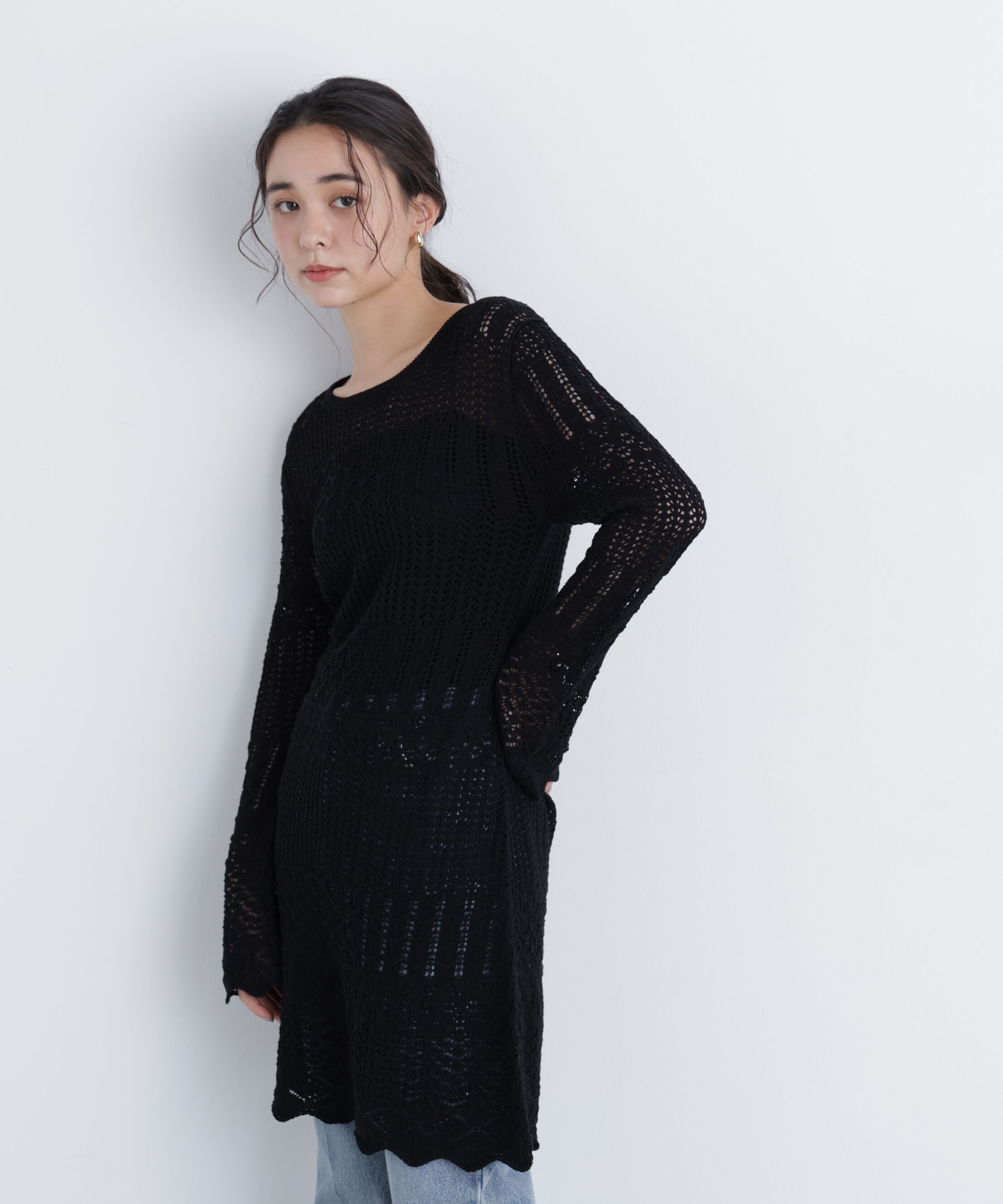  「〈N.〉透かし編みニットミニワンピース」|ワンピース|