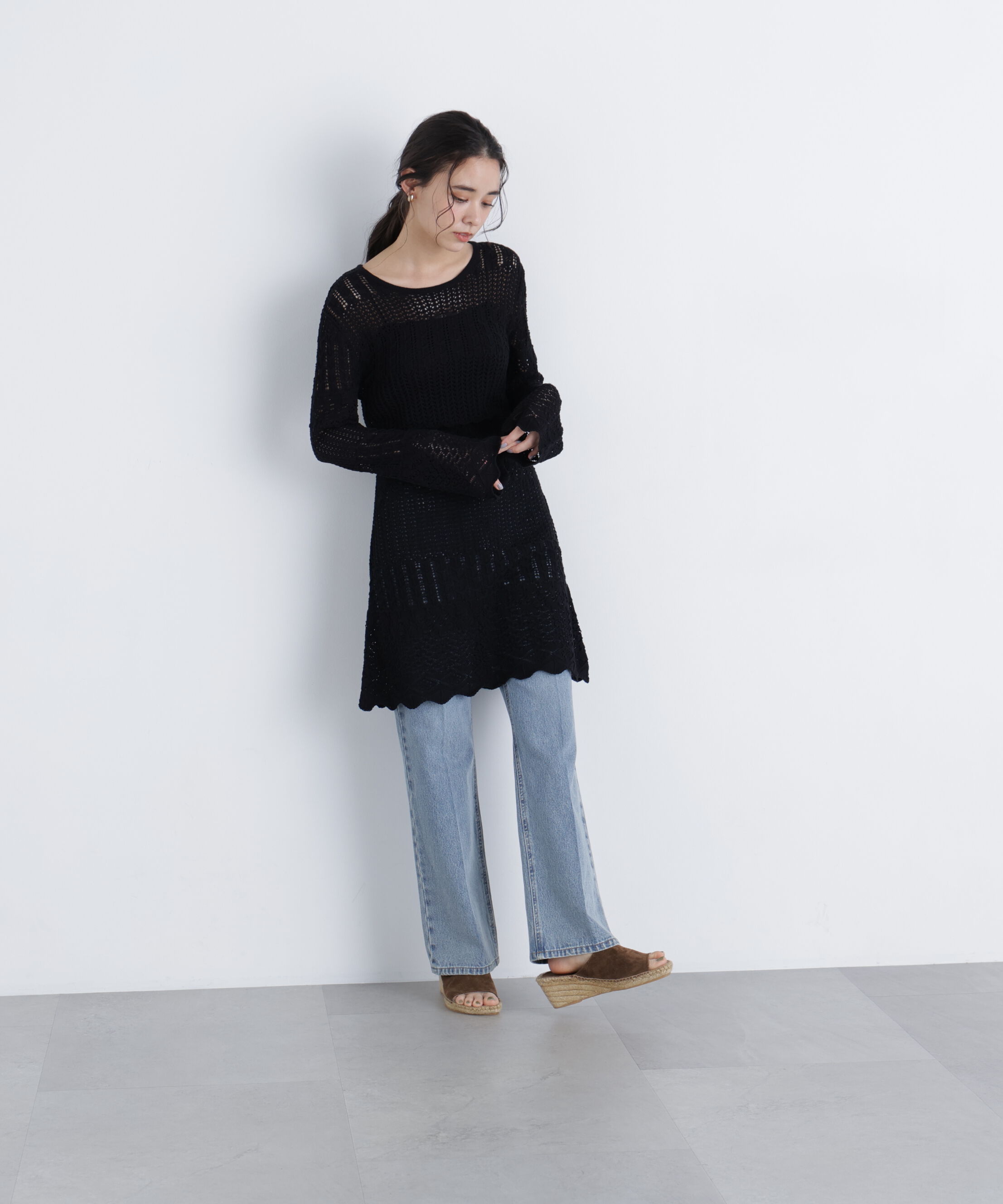  「〈N.〉透かし編みニットミニワンピース」|ワンピース|