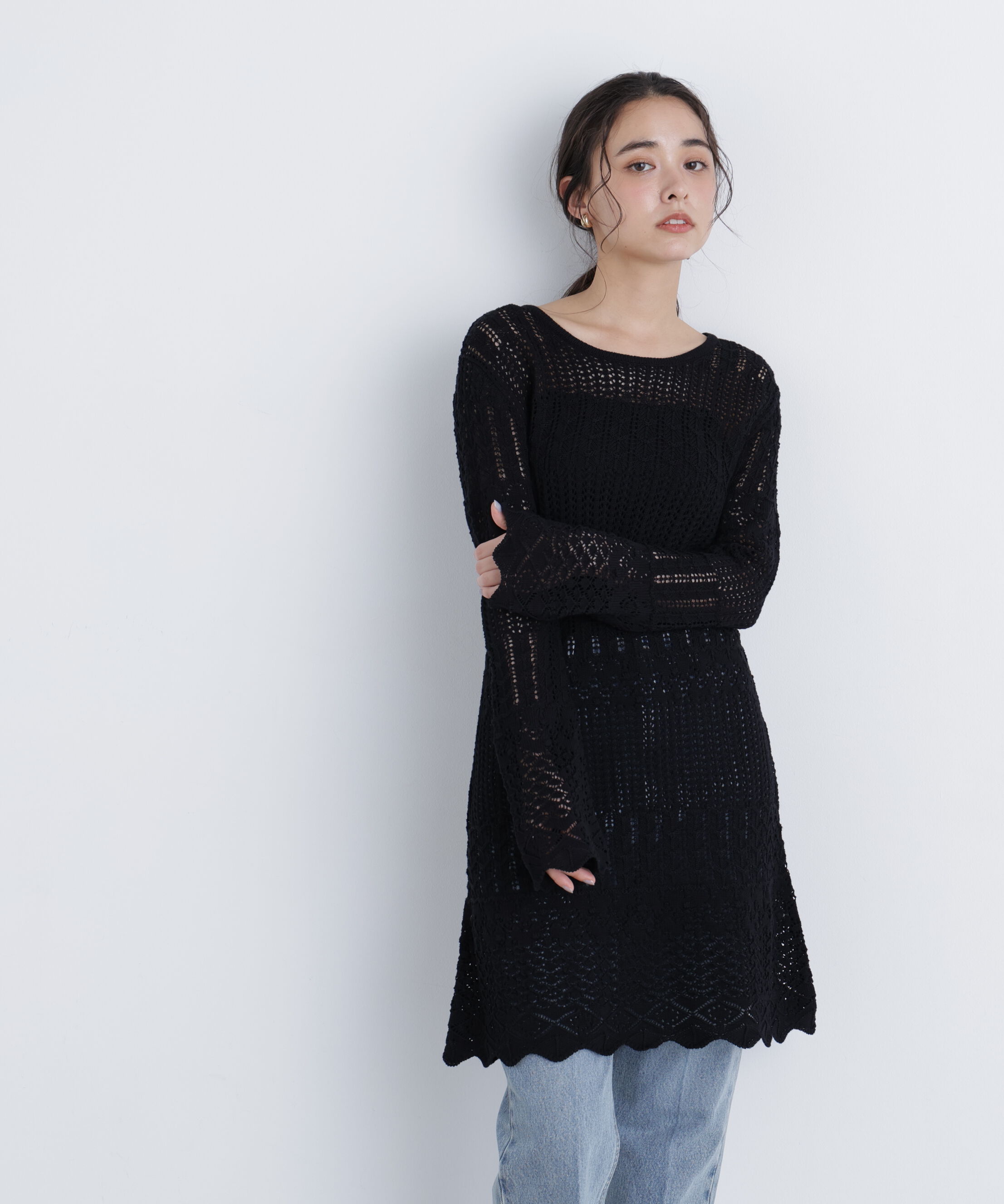  「〈N.〉透かし編みニットミニワンピース」|ワンピース|