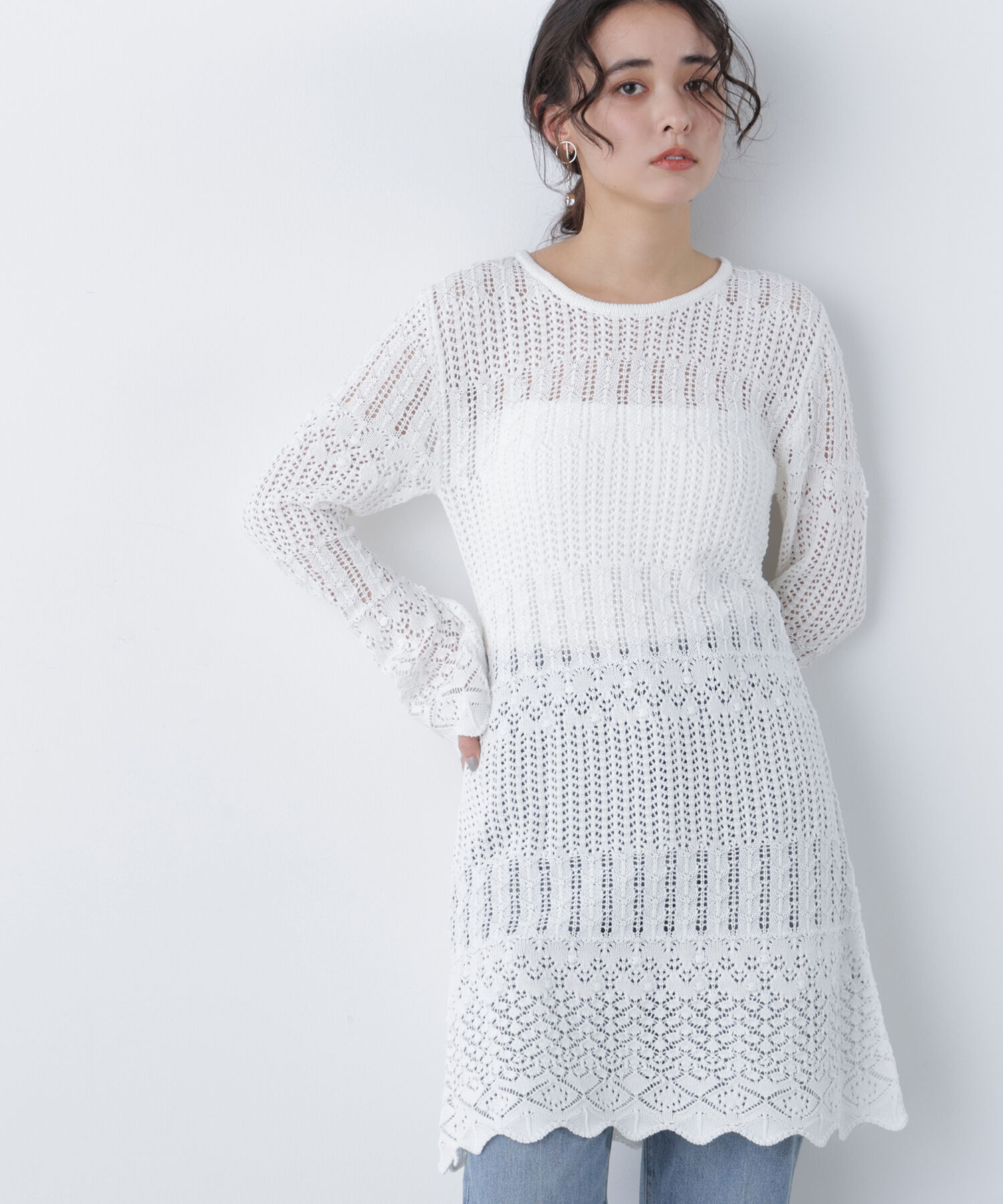  「〈N.〉透かし編みニットミニワンピース」|ワンピース|