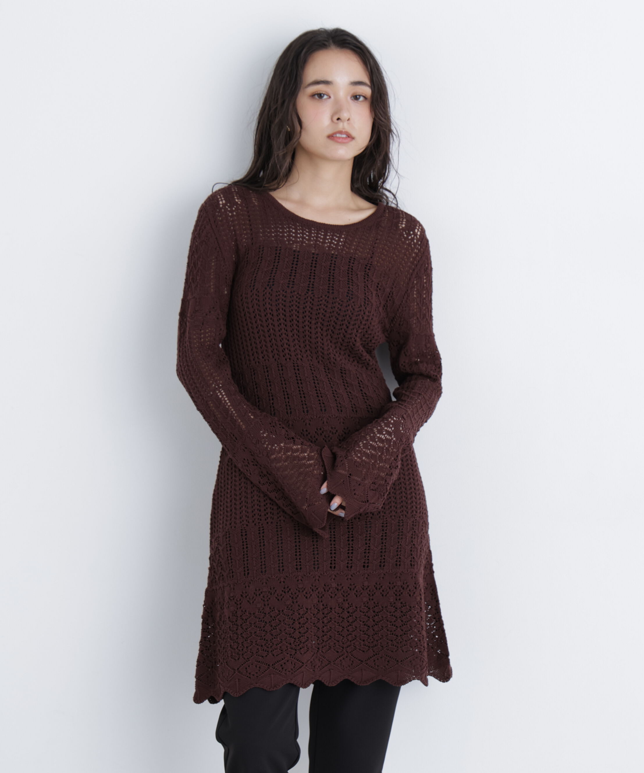  「〈N.〉透かし編みニットミニワンピース」|ワンピース|