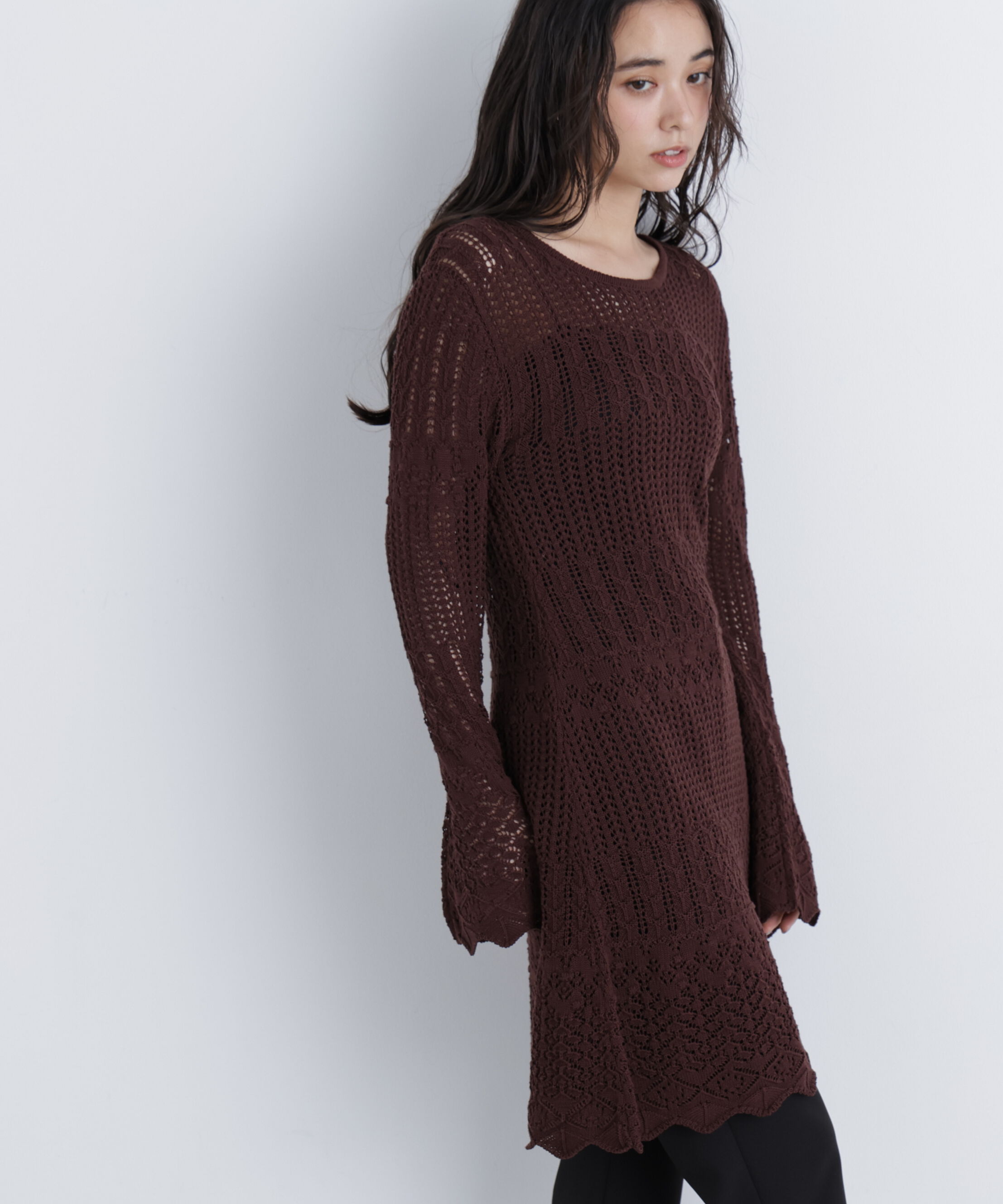  「〈N.〉透かし編みニットミニワンピース」|ワンピース|