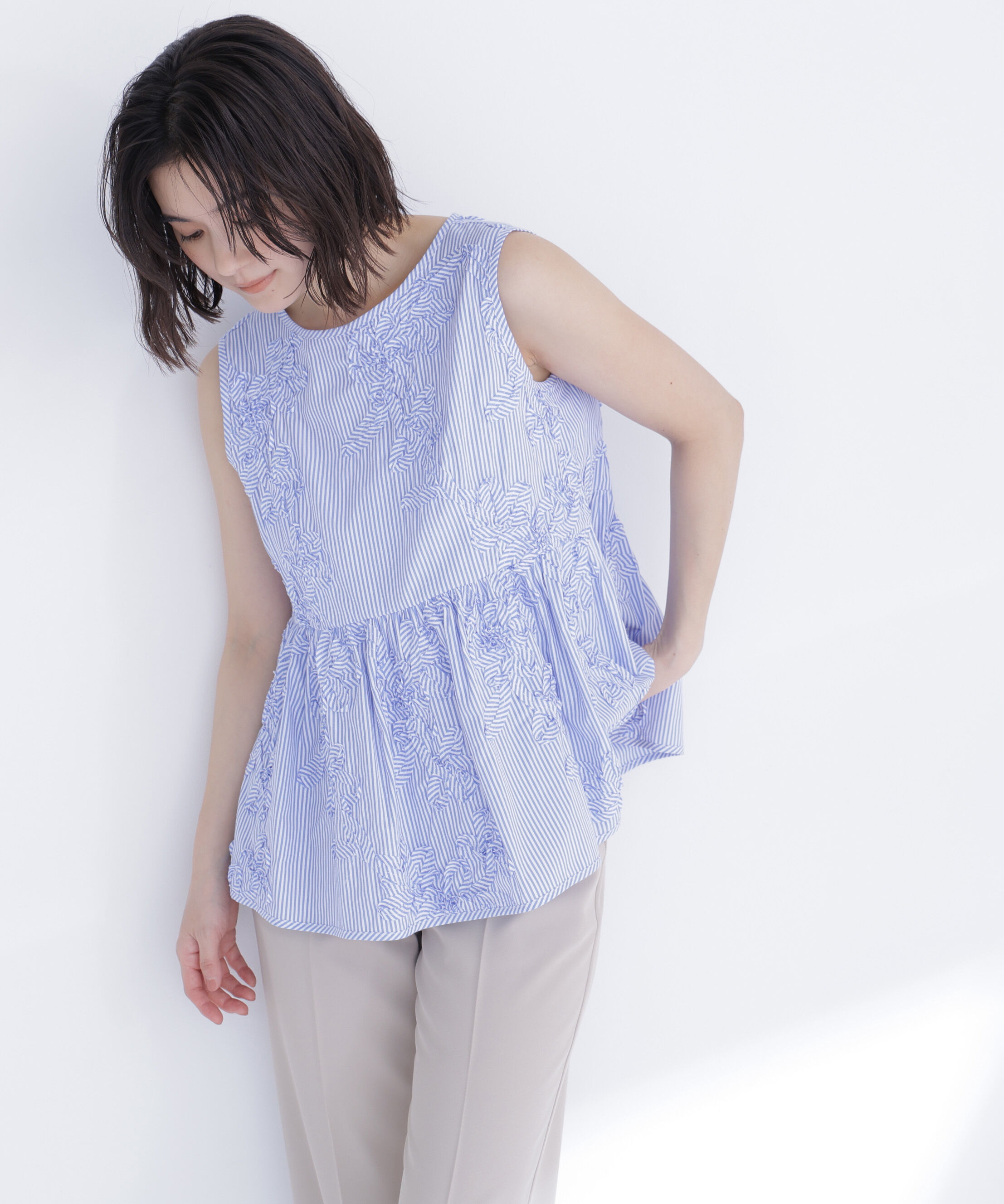  「テープ刺繍ペプラムシャツ」|シャツ・ブラウス|