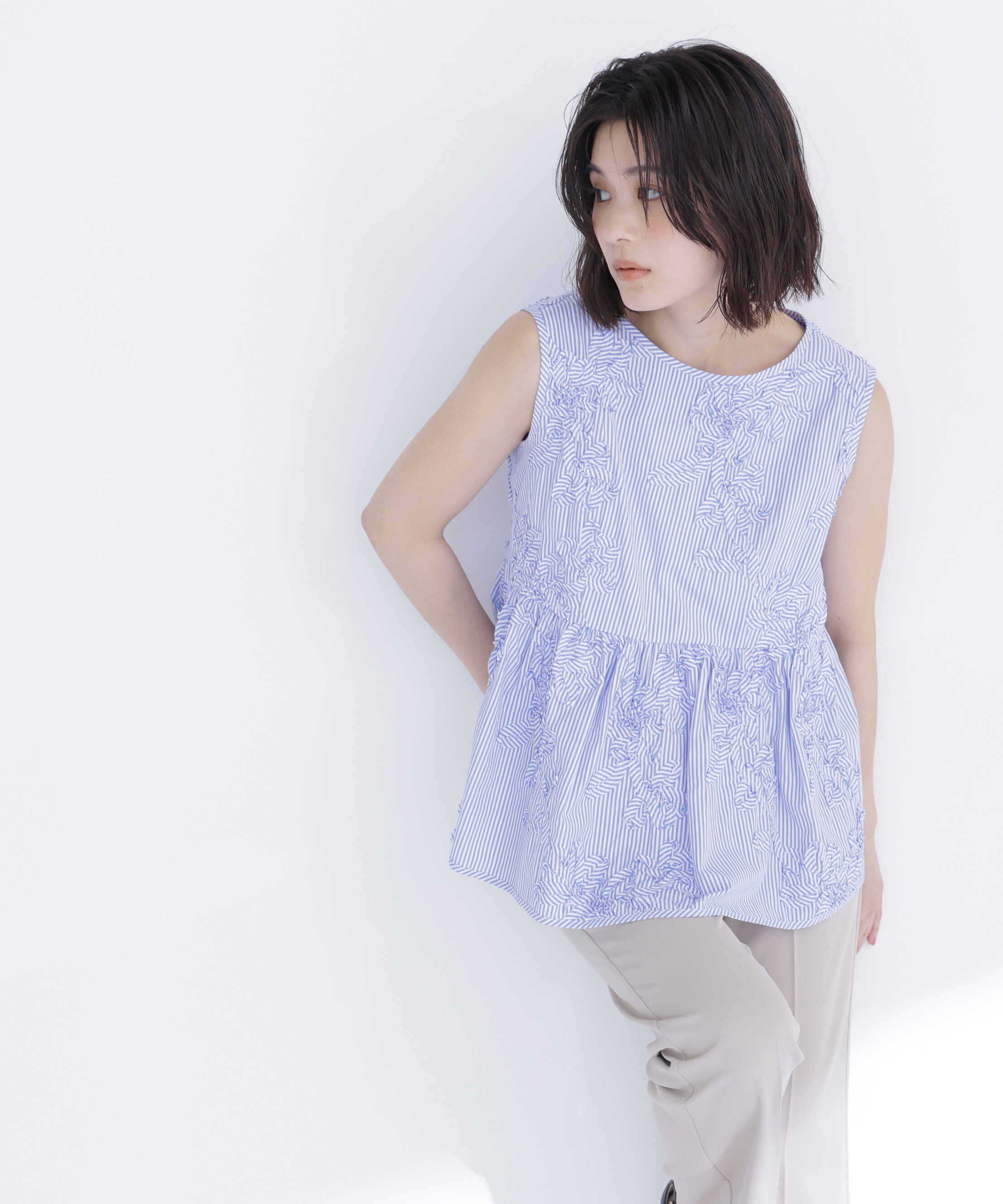  「テープ刺繍ペプラムシャツ」|シャツ・ブラウス|