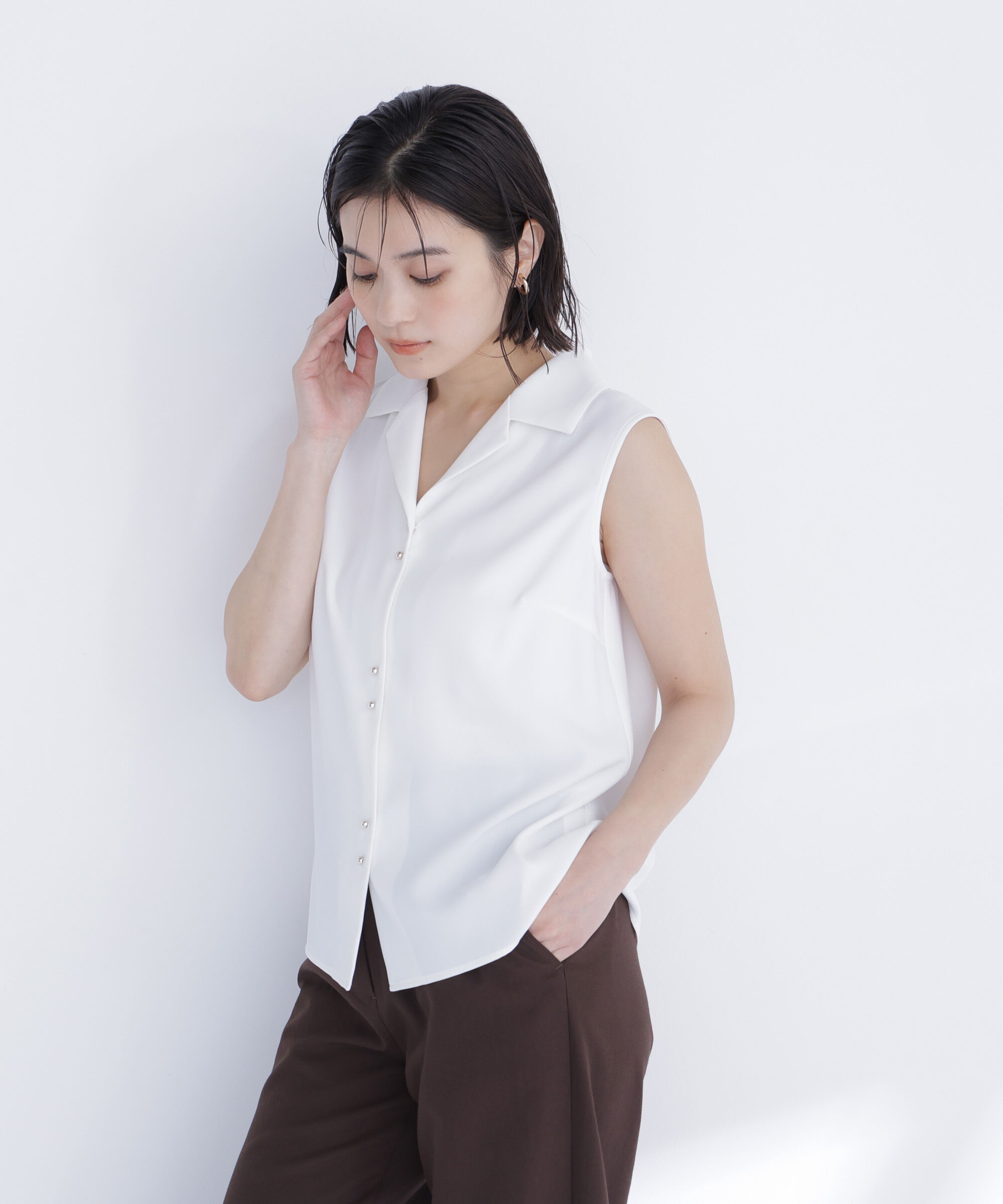  「開襟とろみブラウス」|シャツ・ブラウス|オフホワイト1