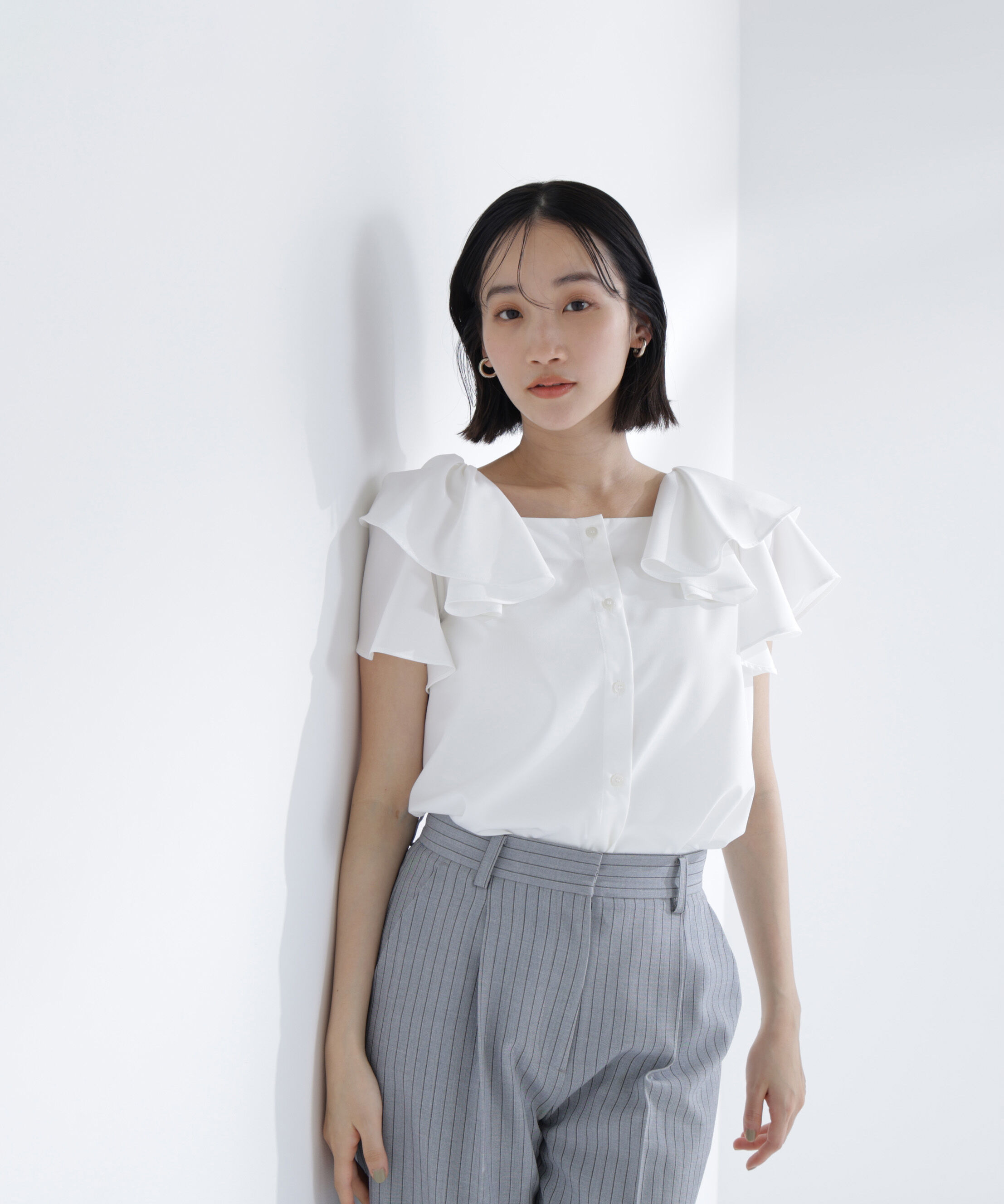  「スクエアネックフリルブラウス」|シャツ・ブラウス|