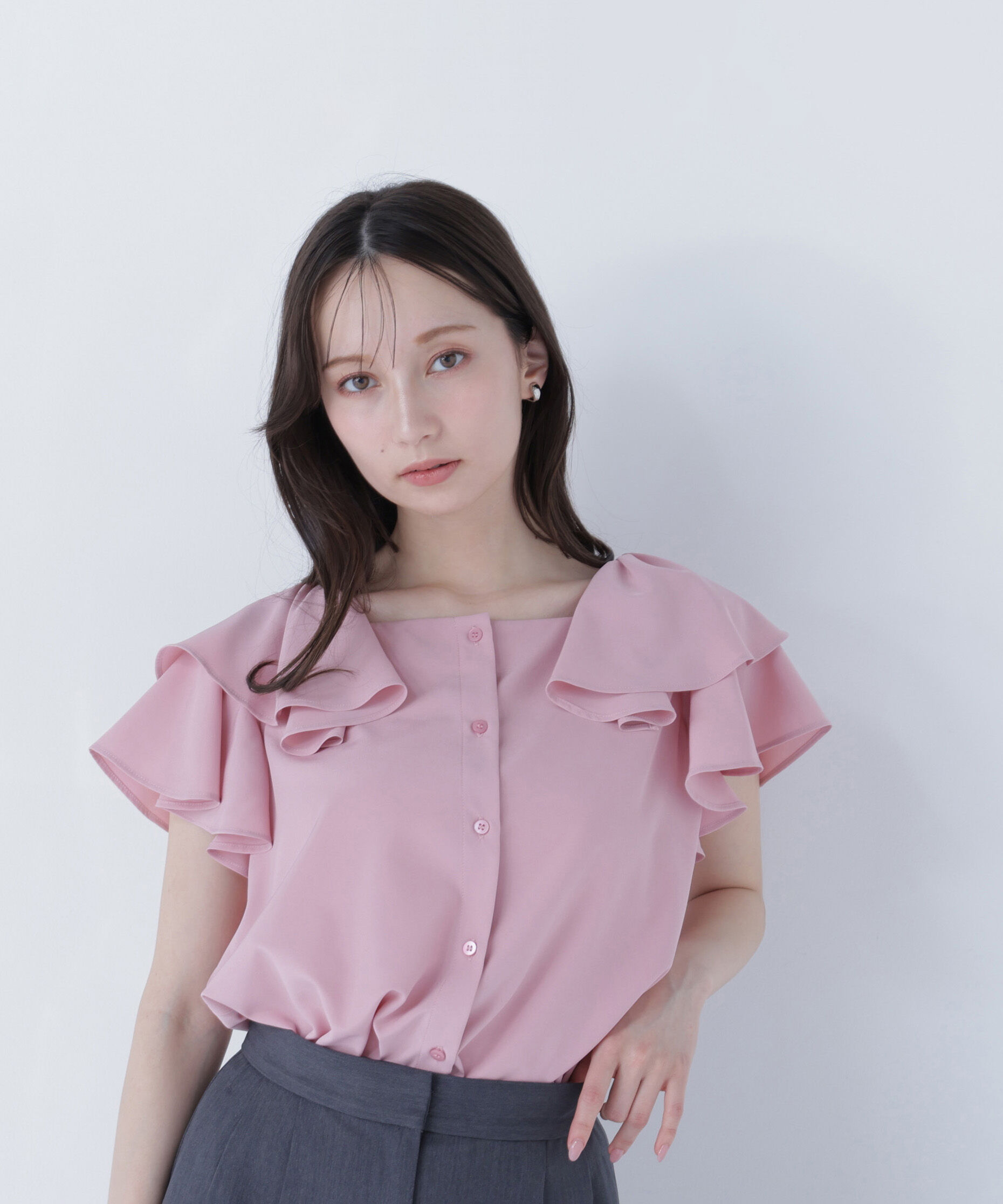  「スクエアネックフリルブラウス」|シャツ・ブラウス|