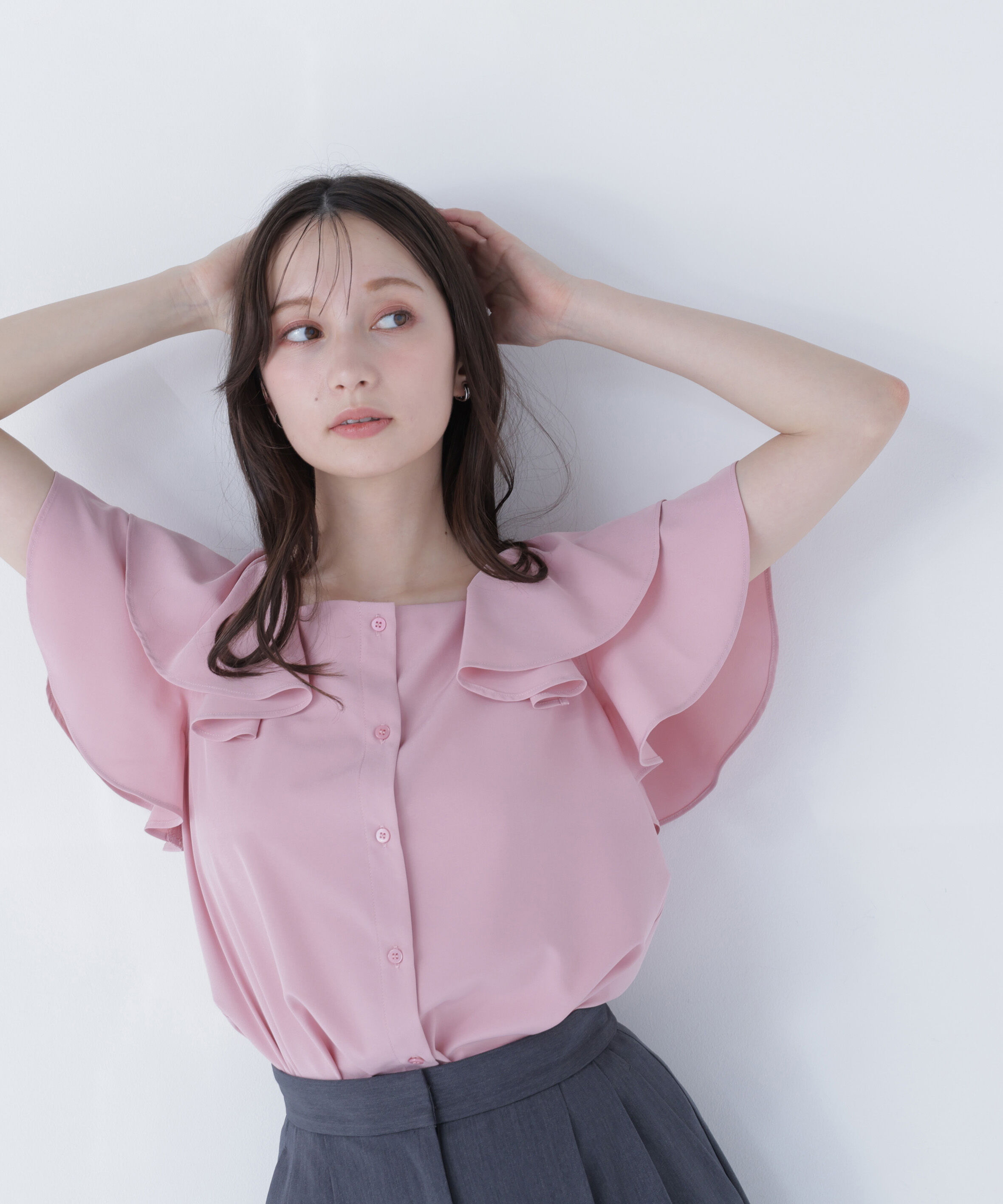  「スクエアネックフリルブラウス」|シャツ・ブラウス|