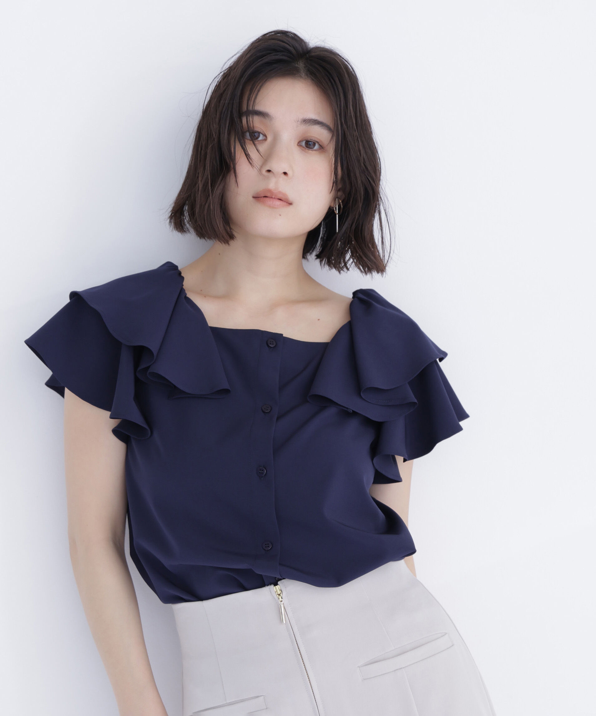 「スクエアネックフリルブラウス」|シャツ・ブラウス|