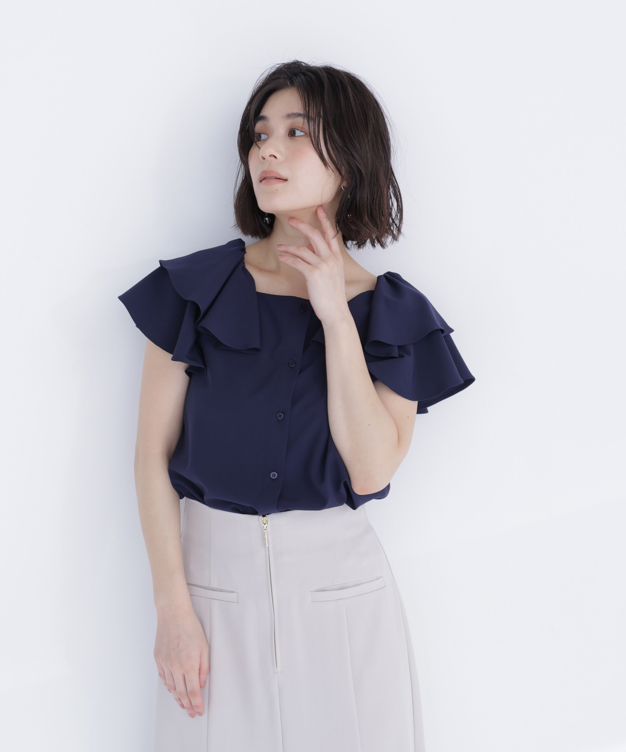  「スクエアネックフリルブラウス」|シャツ・ブラウス|