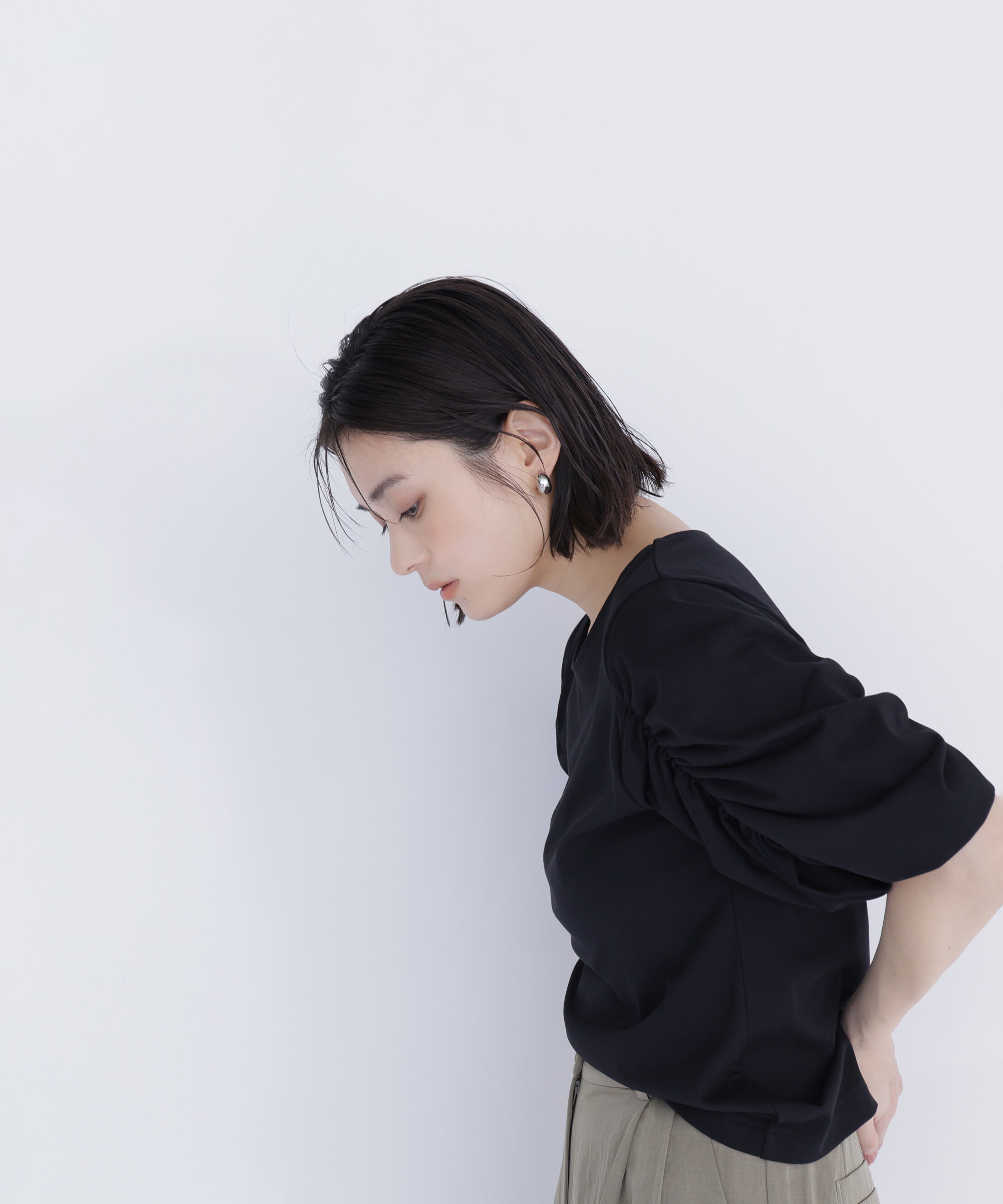  「ギャザースリーブカットソー」|Tシャツ・カットソー|