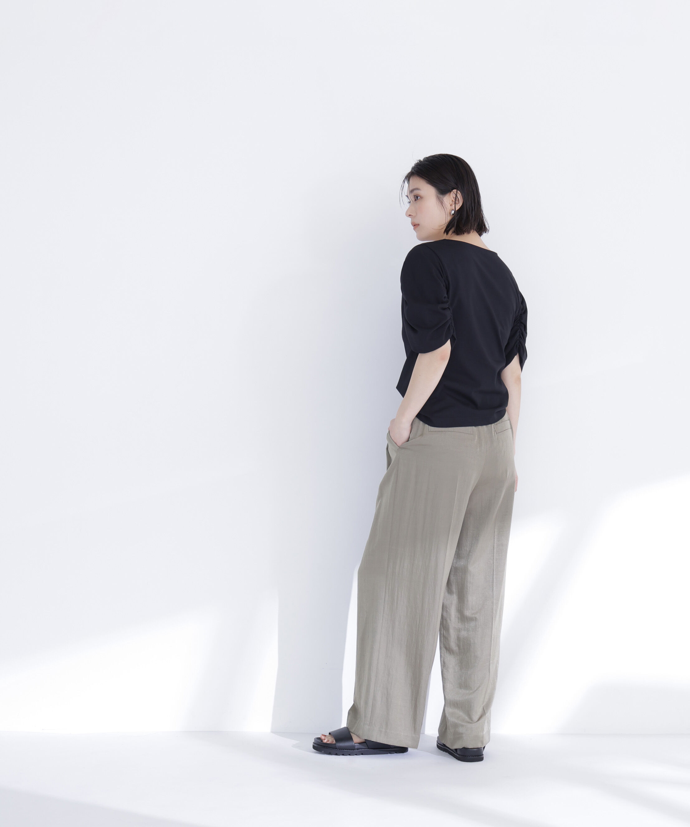  「ギャザースリーブカットソー」|Tシャツ・カットソー|