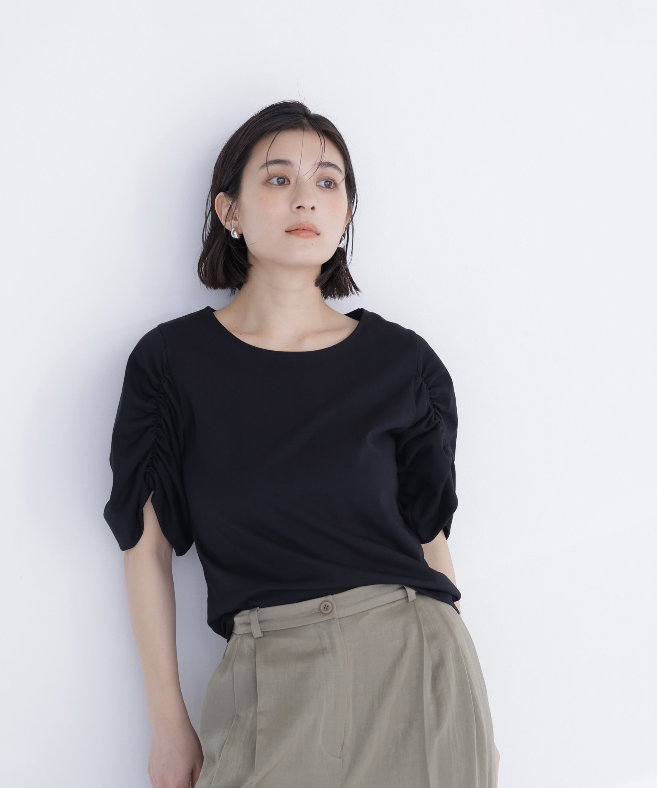  「ギャザースリーブカットソー」|Tシャツ・カットソー|