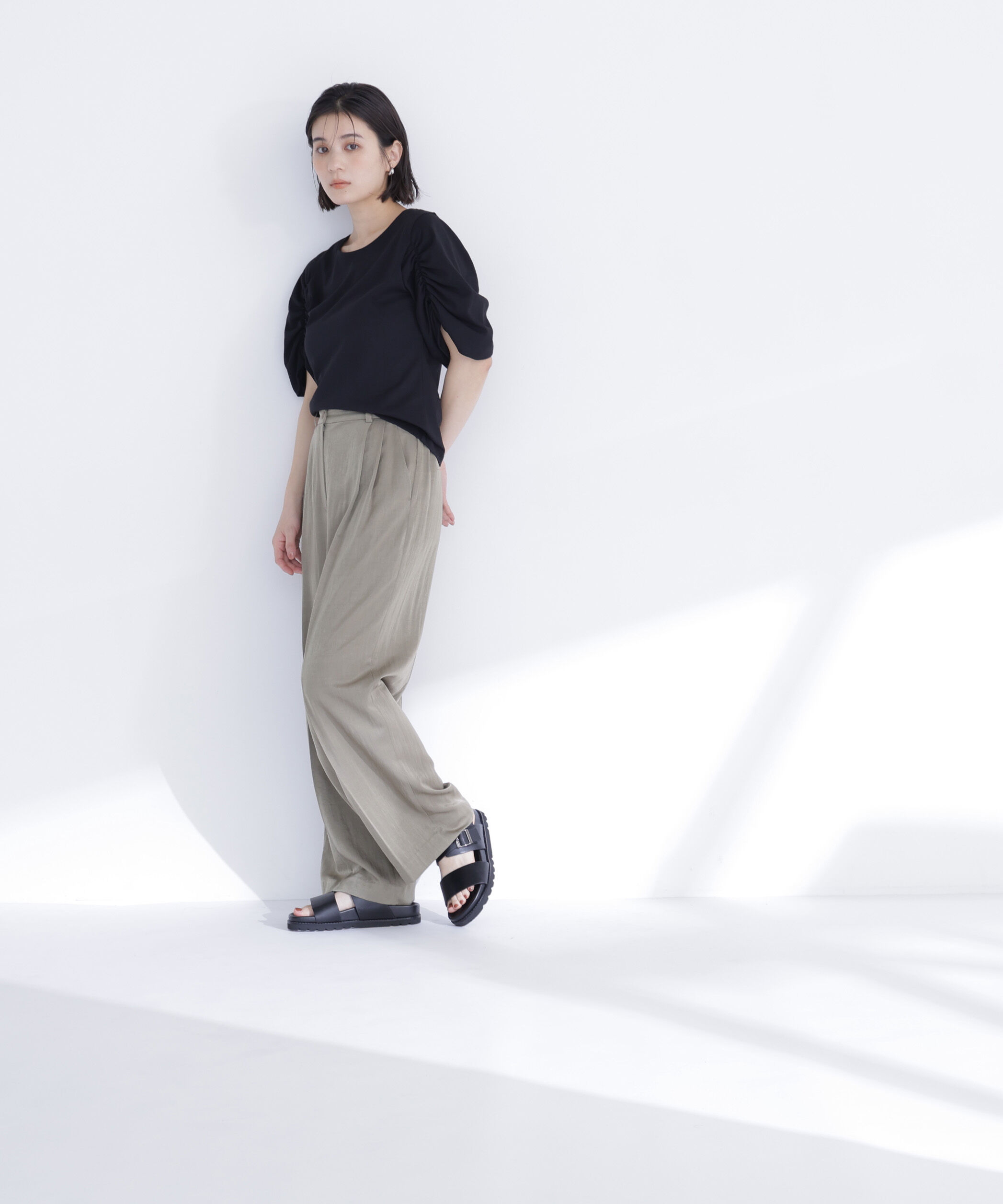  「ギャザースリーブカットソー」|Tシャツ・カットソー|