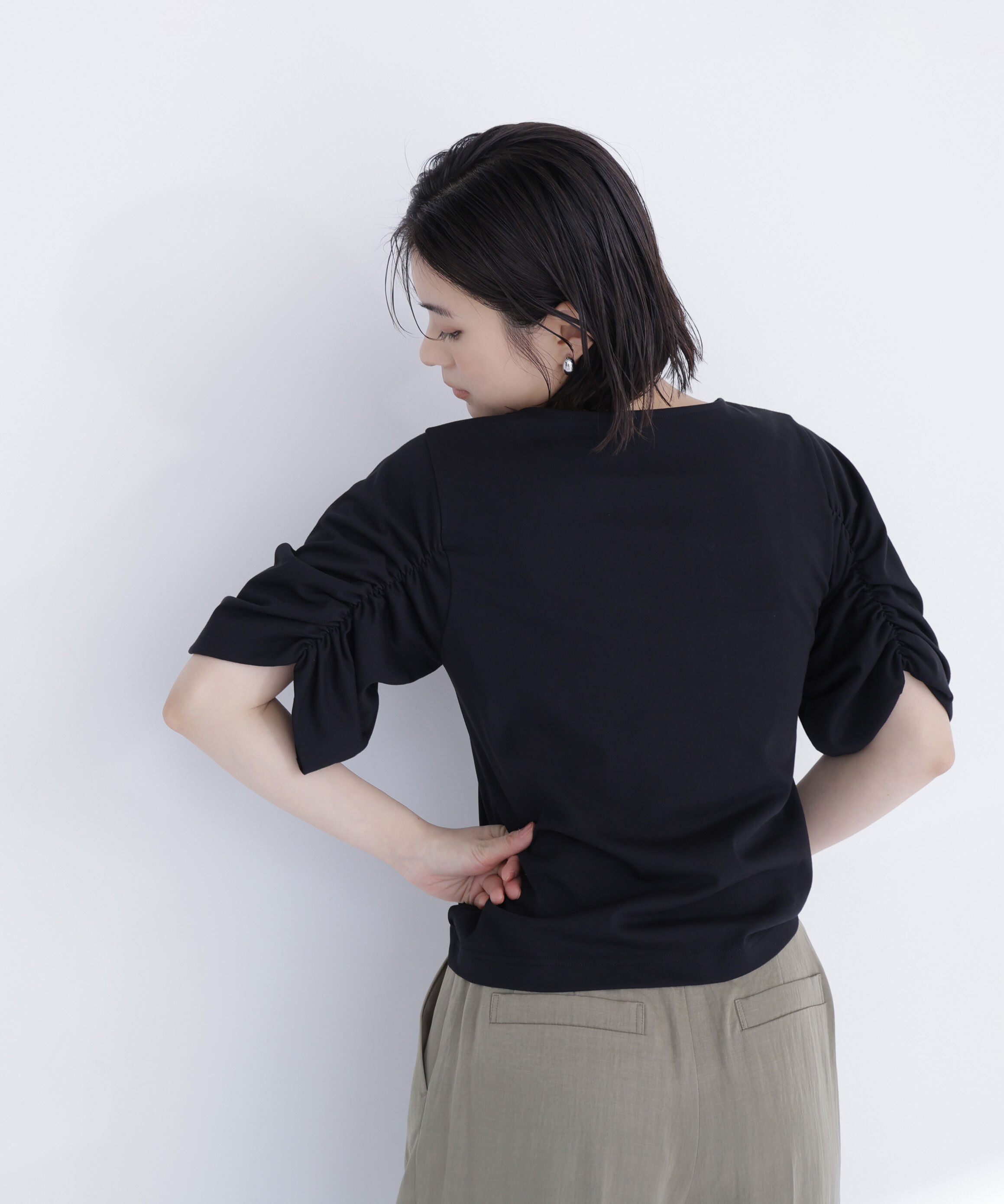  「ギャザースリーブカットソー」|Tシャツ・カットソー|