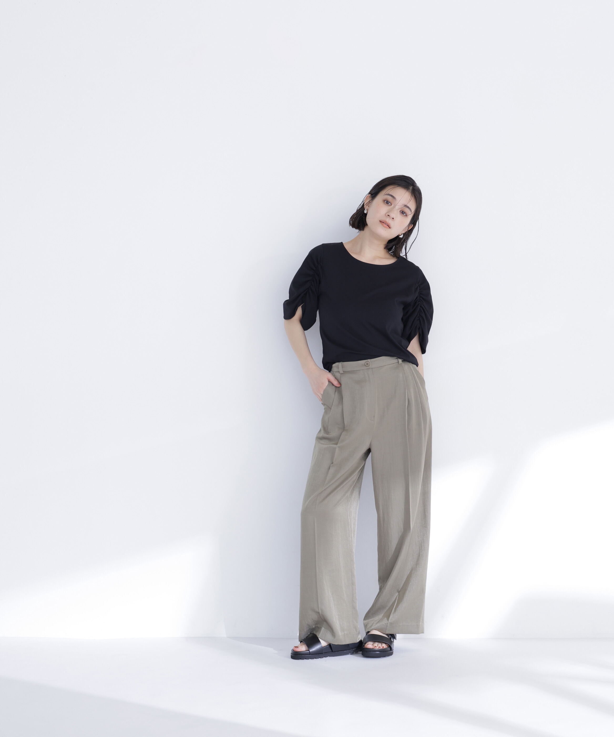  「ギャザースリーブカットソー」|Tシャツ・カットソー|