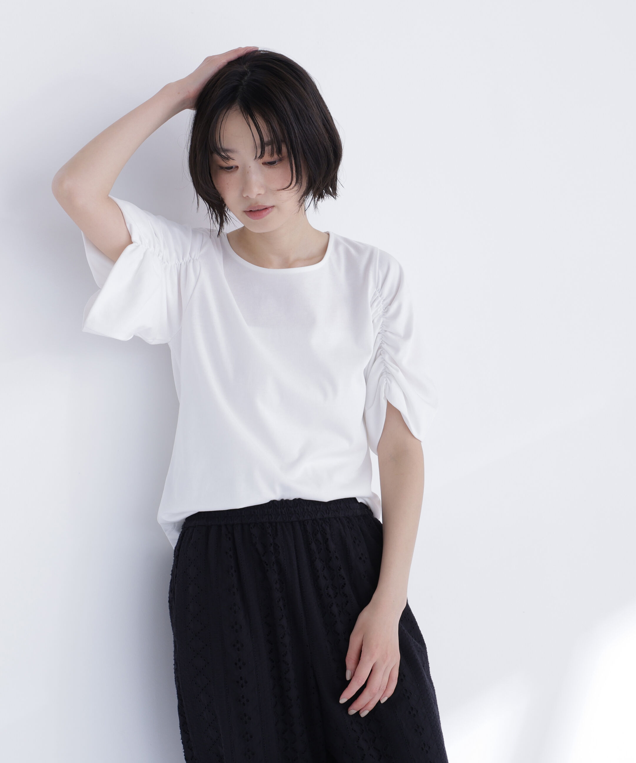  「ギャザースリーブカットソー」|Tシャツ・カットソー|