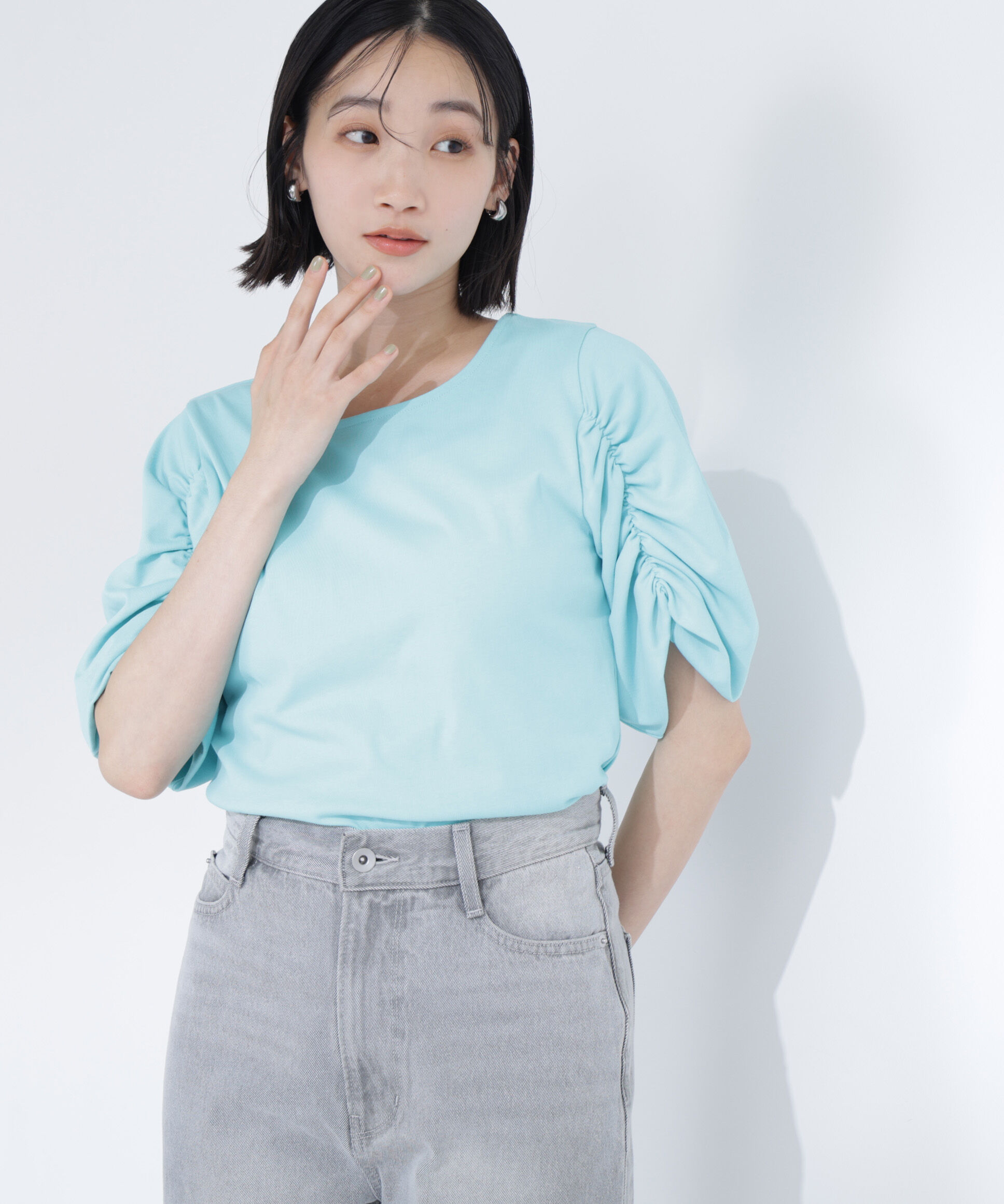  「ギャザースリーブカットソー」|Tシャツ・カットソー|ミント1