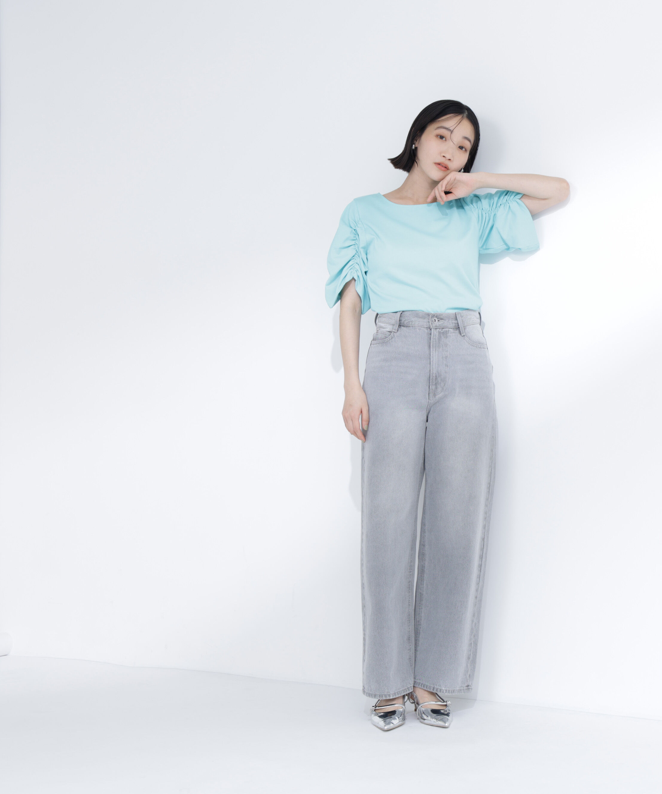  「ギャザースリーブカットソー」|Tシャツ・カットソー|