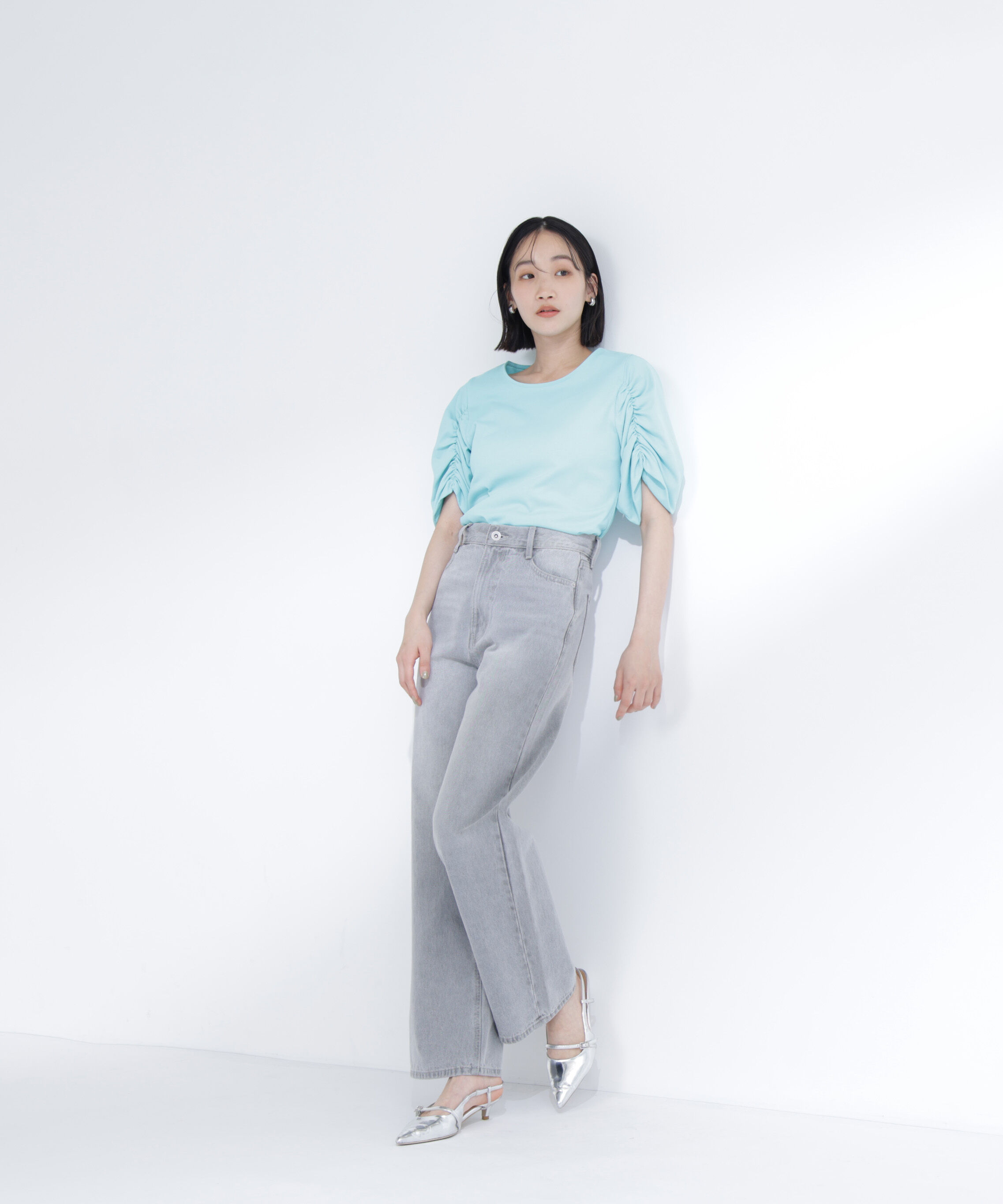  「ギャザースリーブカットソー」|Tシャツ・カットソー|