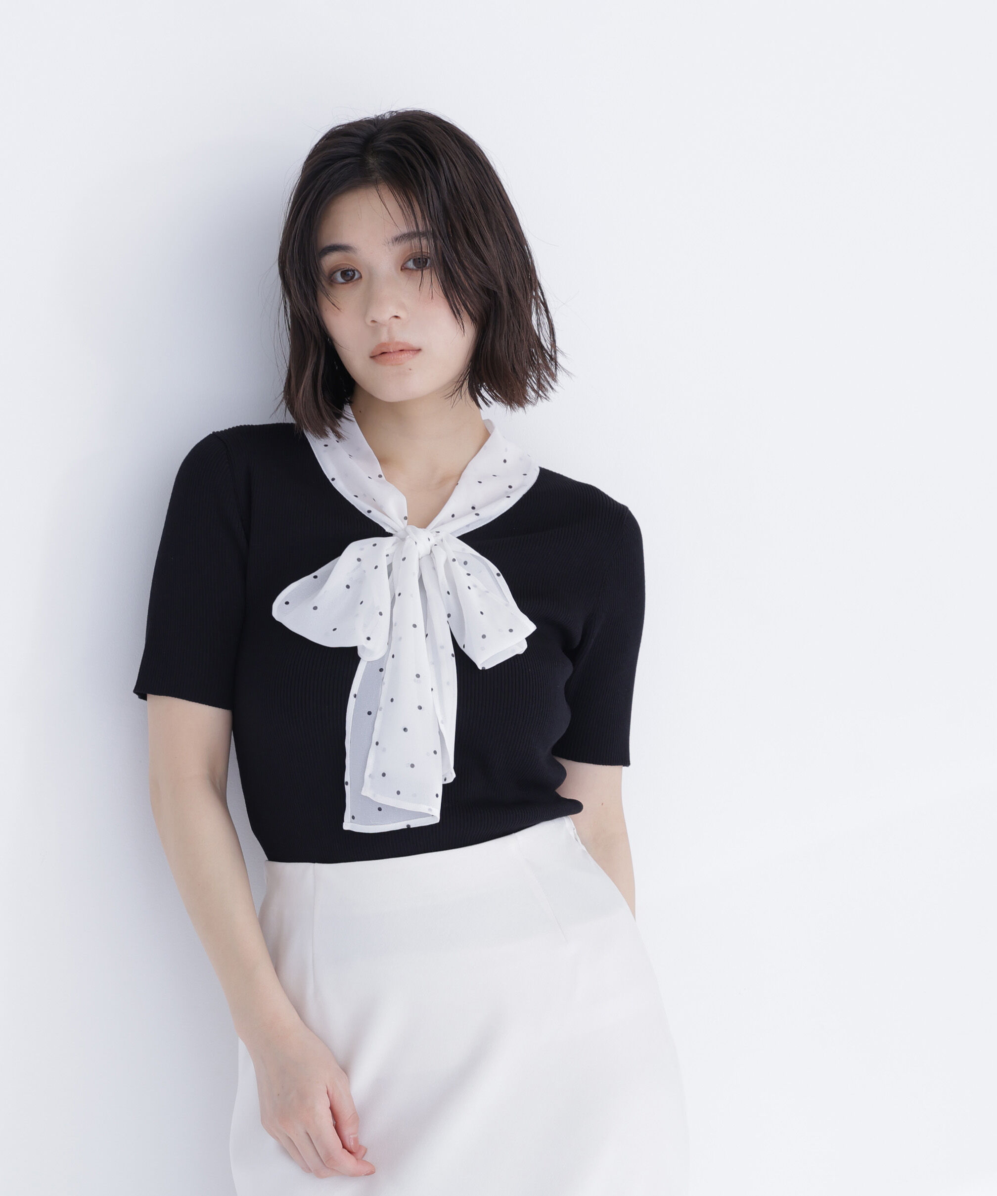  「ドットリボンボウタイニット」|ニット・セーター|ブラック系2