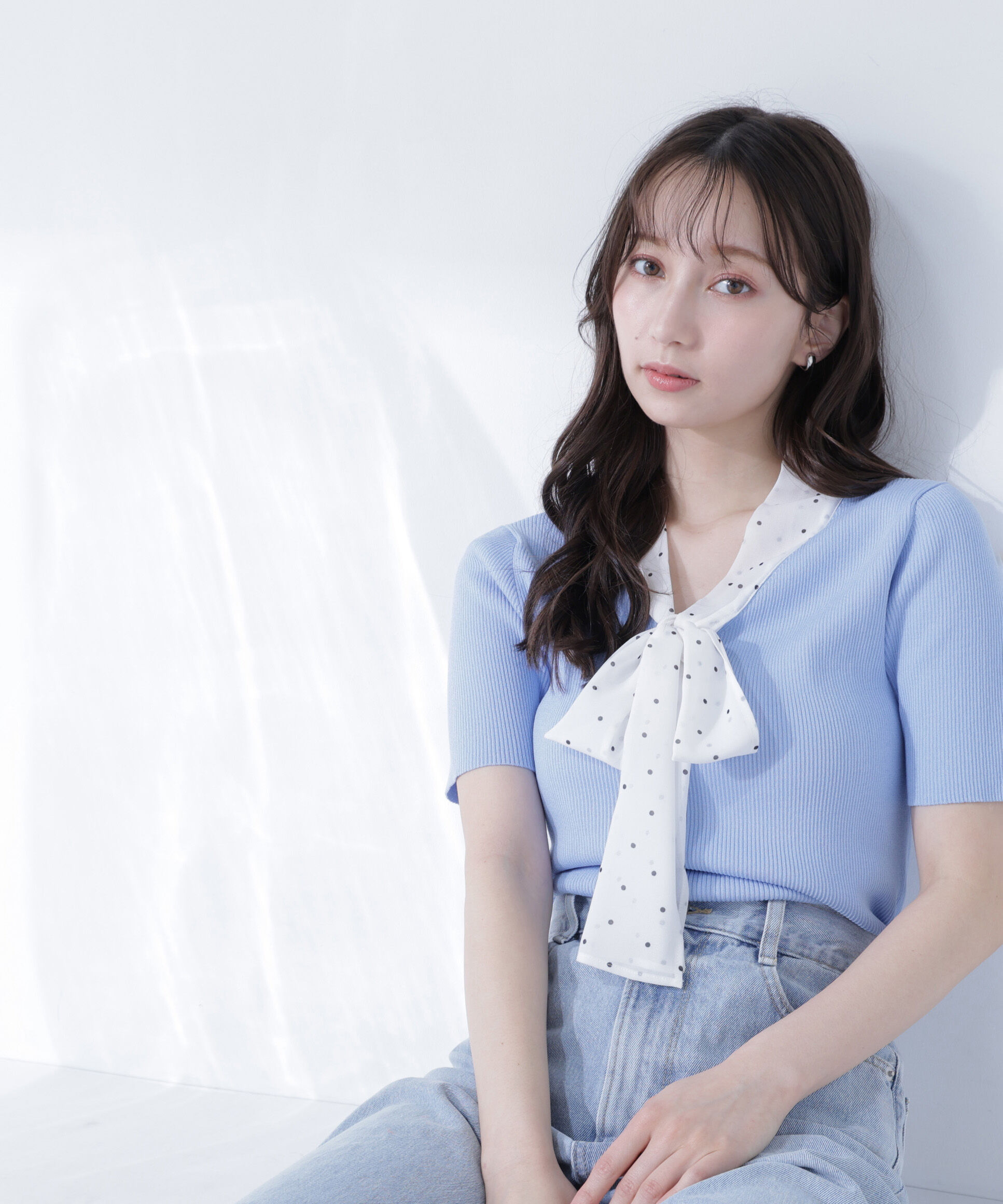  「ドットリボンボウタイニット」|ニット・セーター|ブルー系2