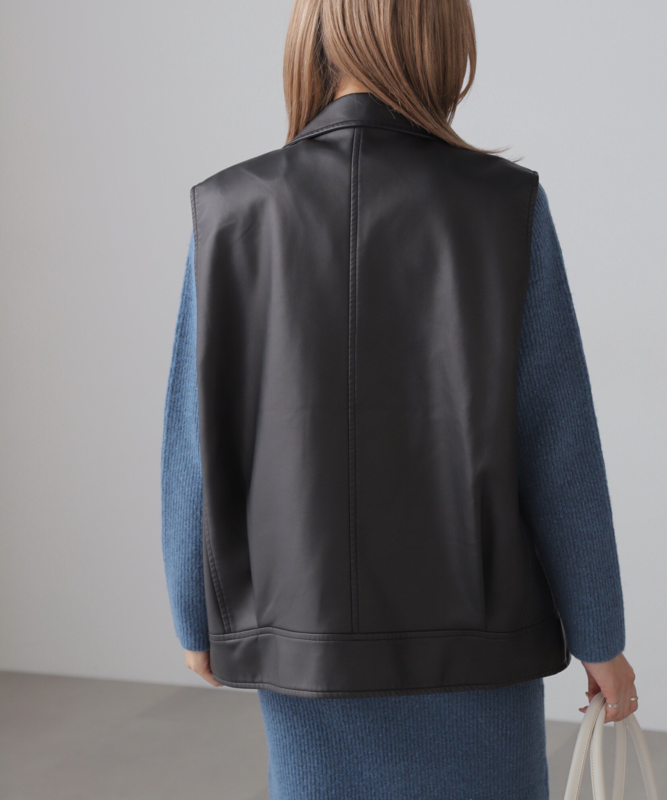  「フェイクレザーライダースジレ」|ブルゾン・スタジャン|