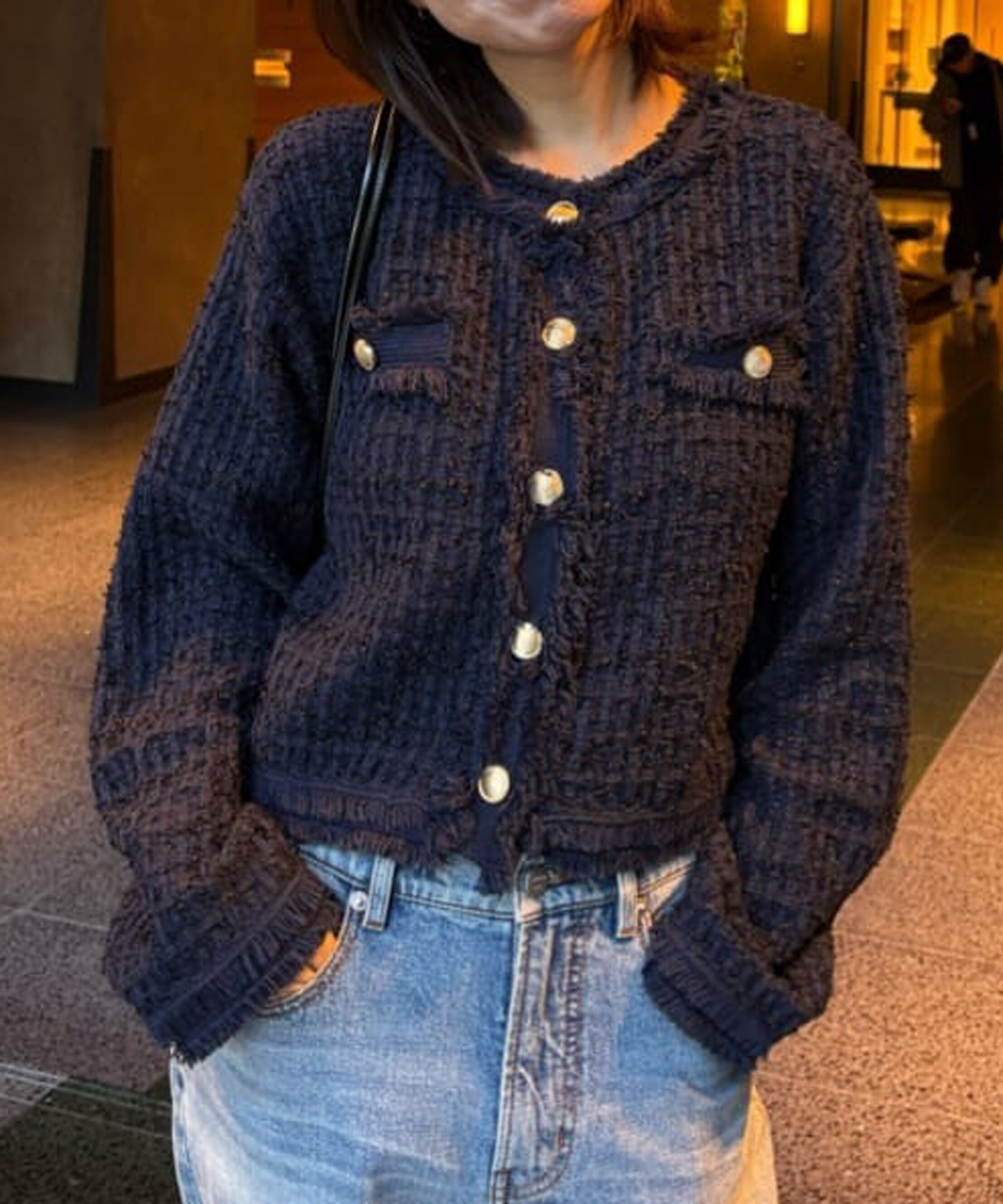 「ツィードニットカーディガン」|ニット・セーター|ネイビー