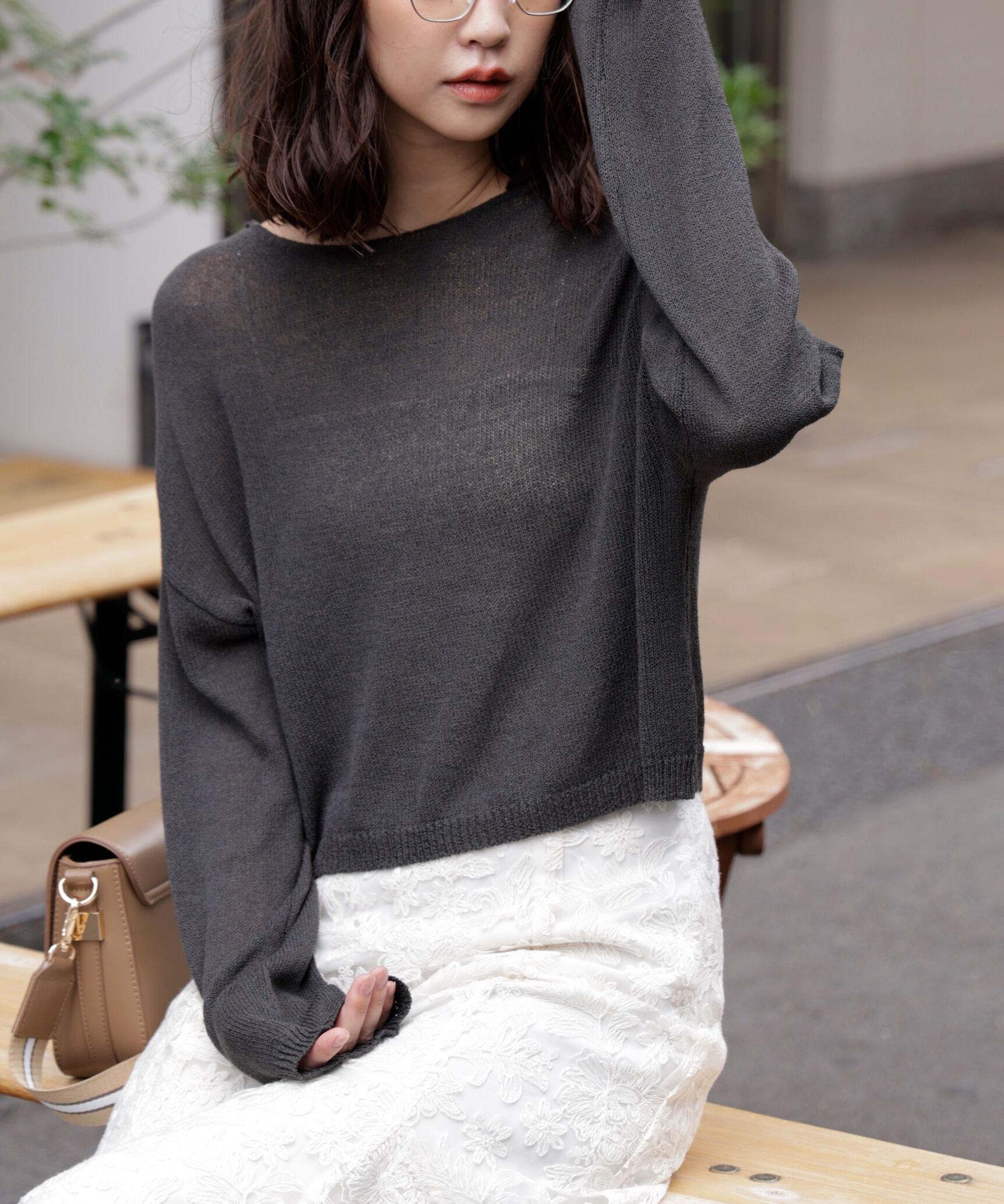  「透かしあみ天竺短丈ニット」|ニット・セーター|