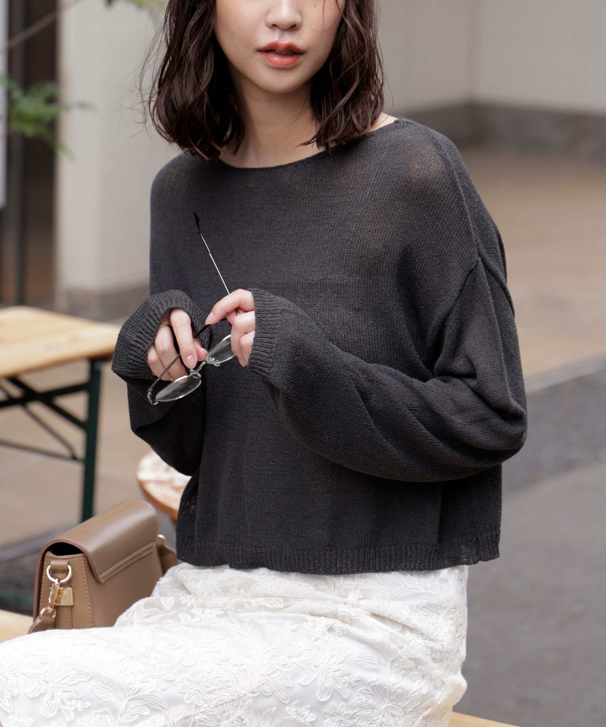  「透かしあみ天竺短丈ニット」|ニット・セーター|